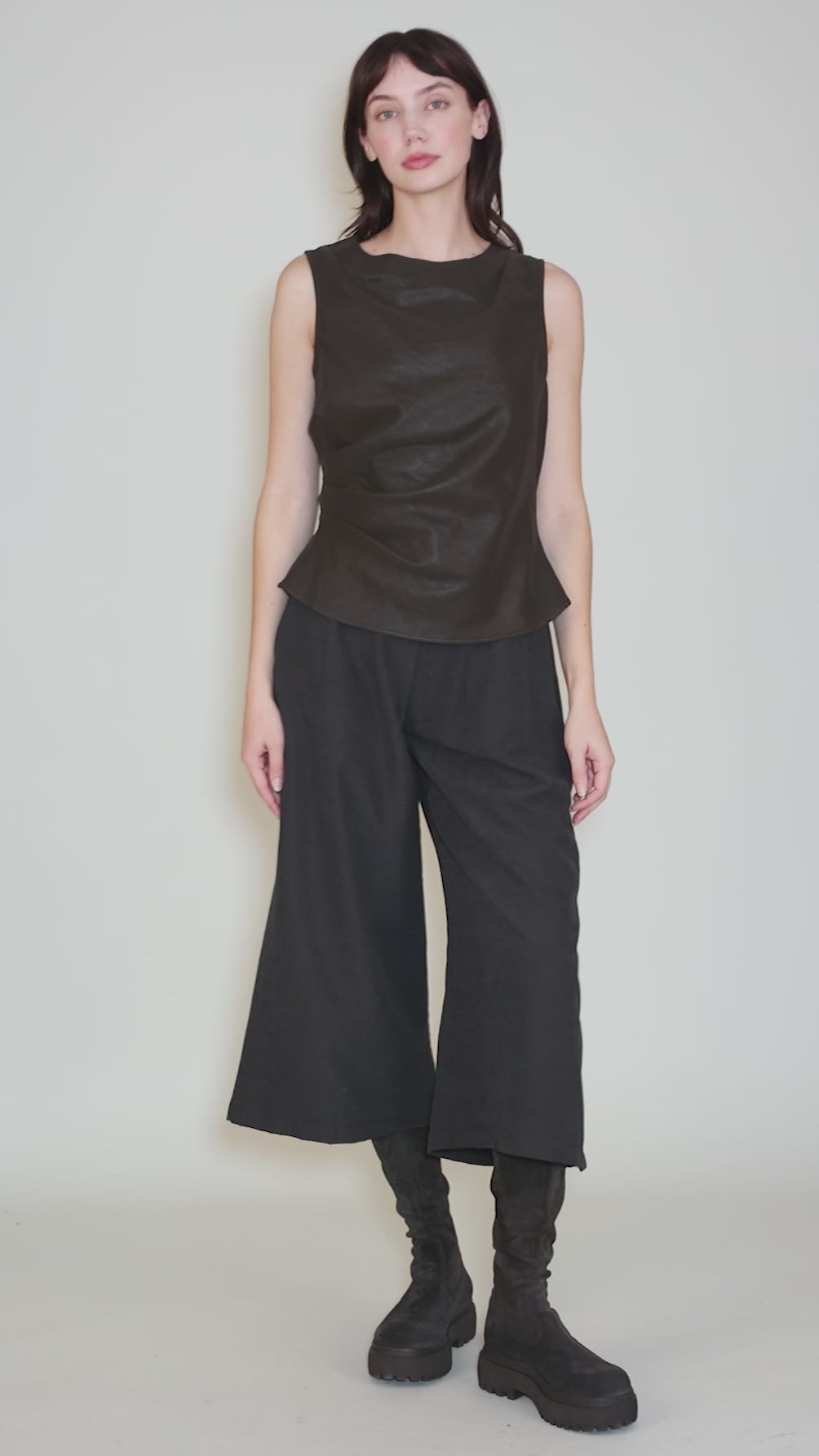 Vegan Leather Pleat Top, Espresso Angle 5