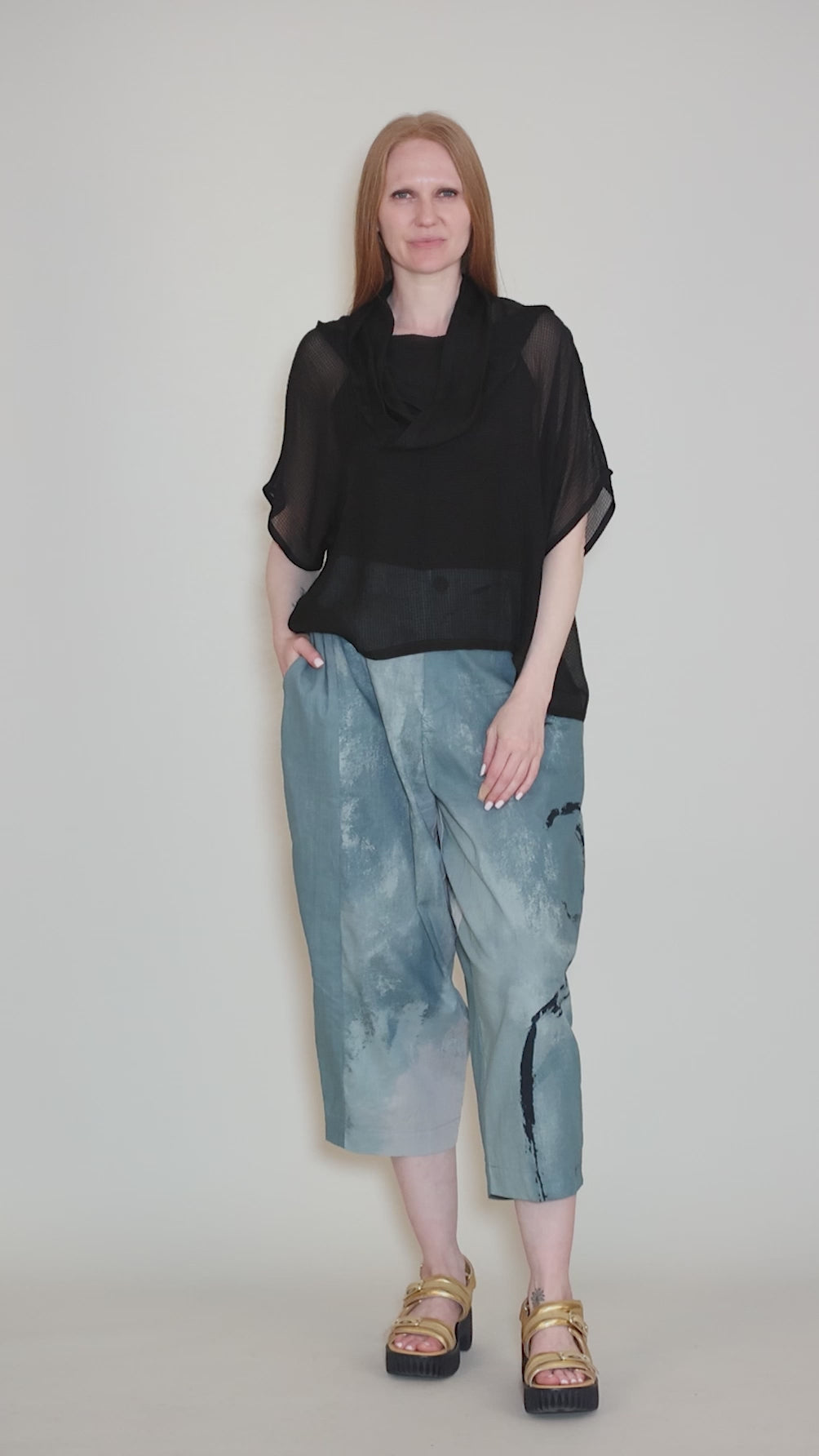 Cowl Neck Space Top, Black Angle 5