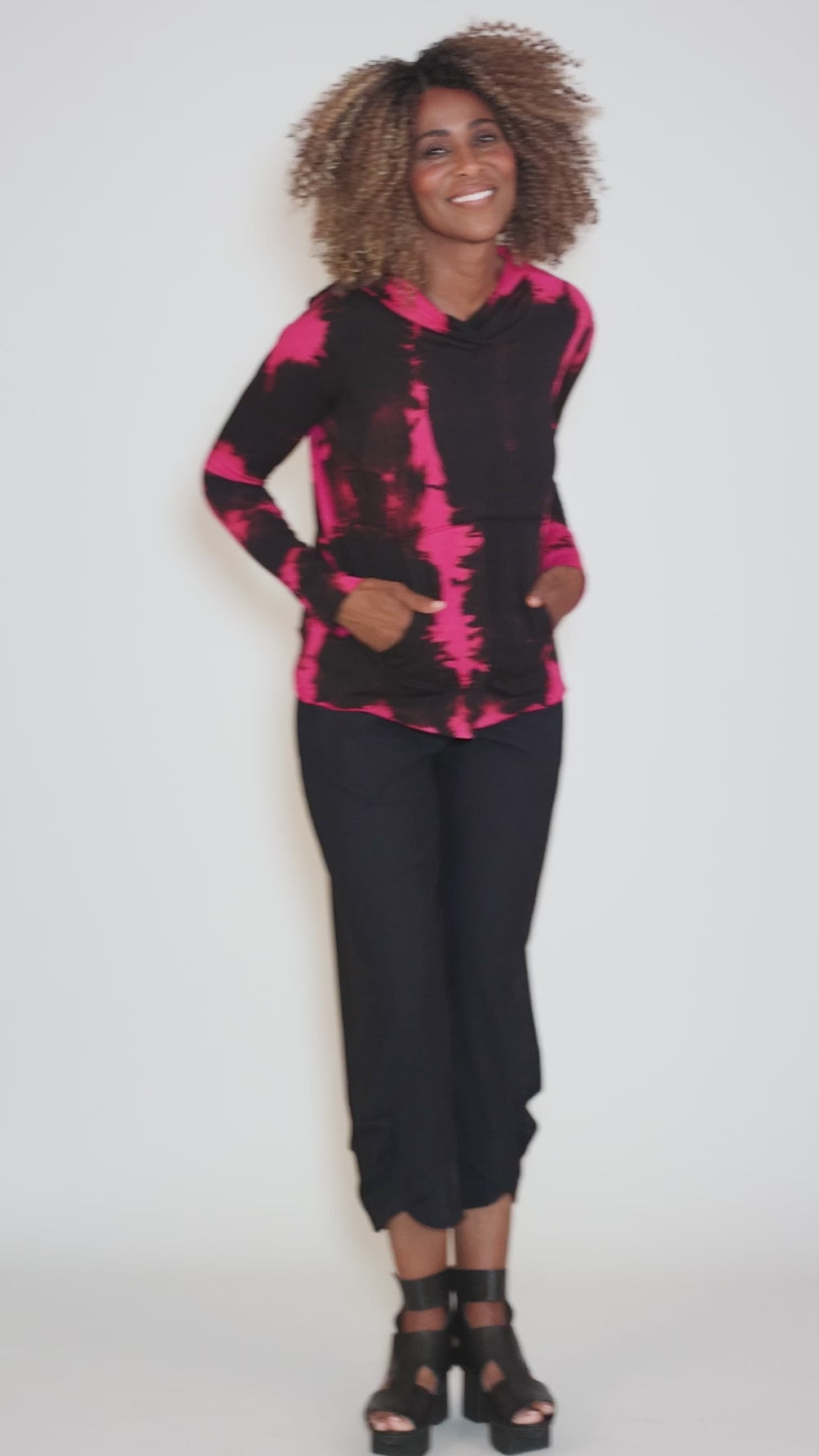 Dream Knit Hoodie, Magenta/Black Angle 5