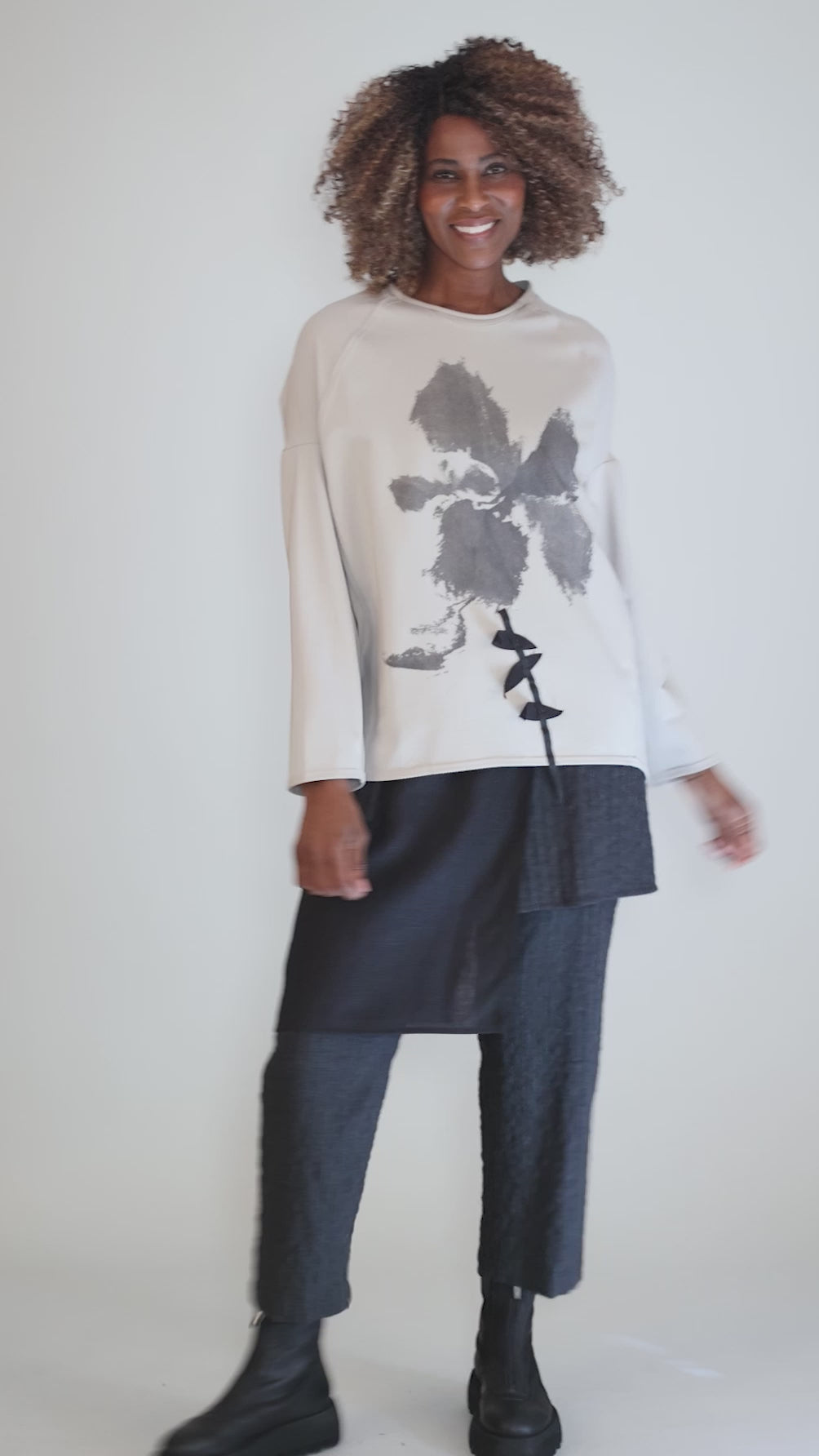 Handprinted Knit Top, Cement Angle 5