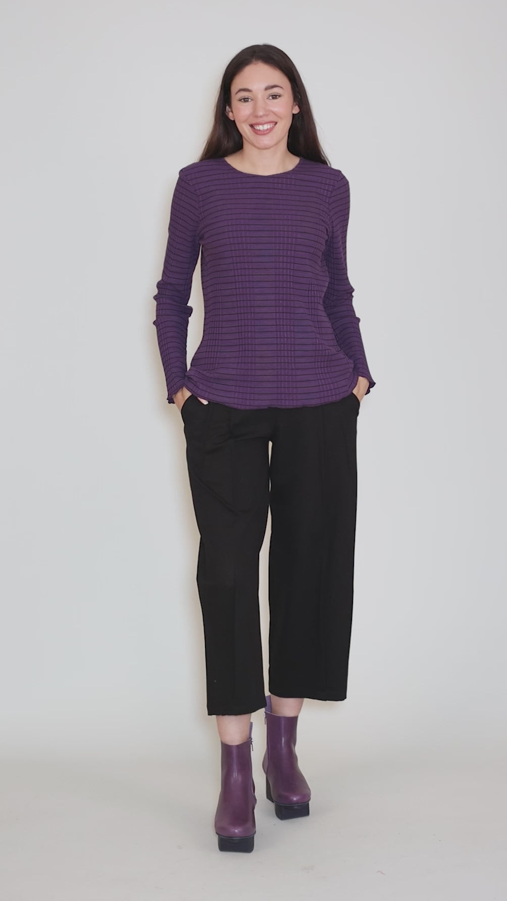 Pinstripe Ribbed Layer Top, Mulberry Angle 5