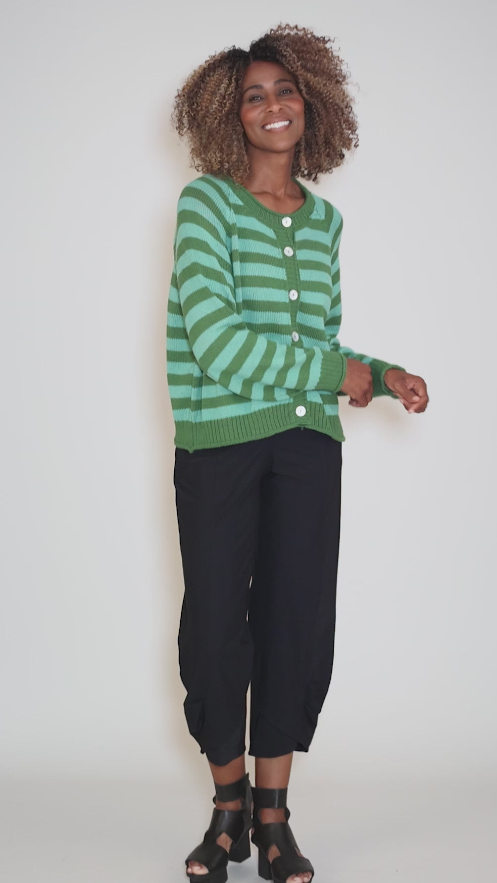 Beatrice Stripe Cardie, Green Angle 5