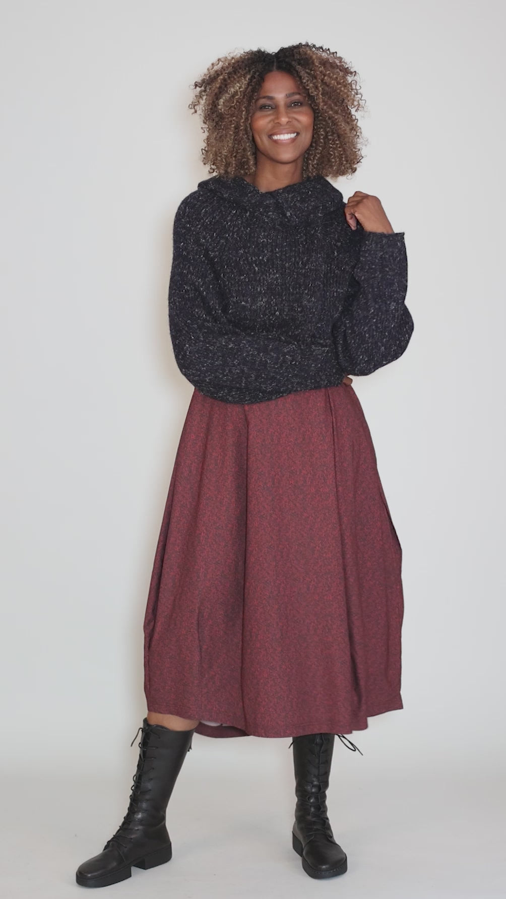 Chunky Crop Funnel Sweater, Black Melange Angle 5