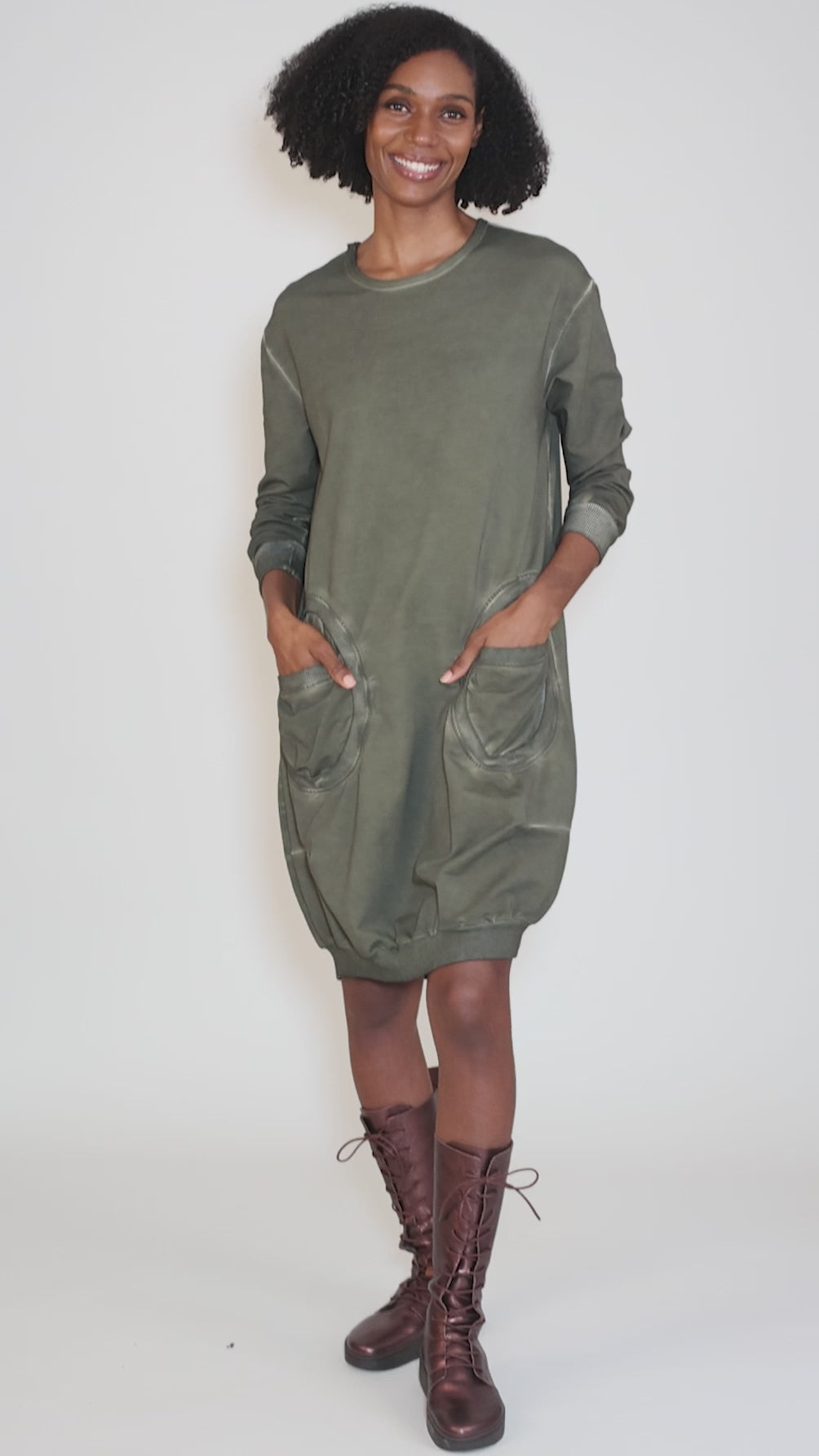 Rounded Pockets FT Dress, Khaki Angle 5