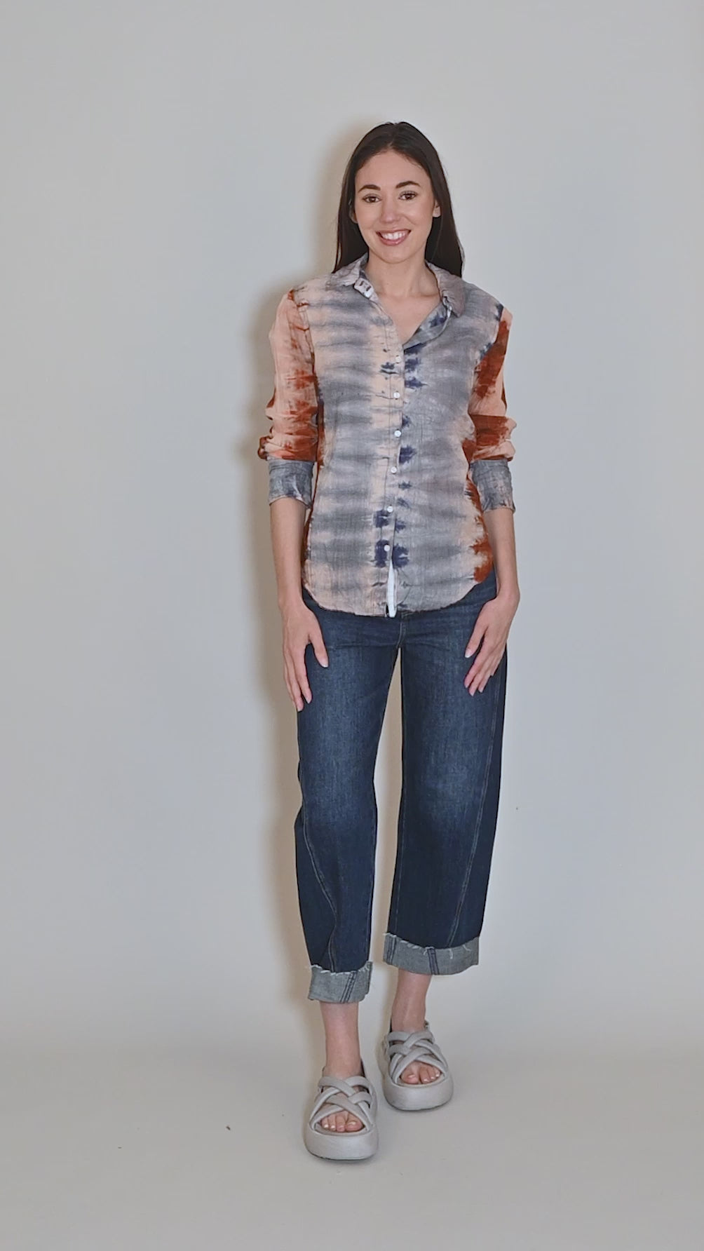 Gretchen Shirt, Rust/Blue Angle 5