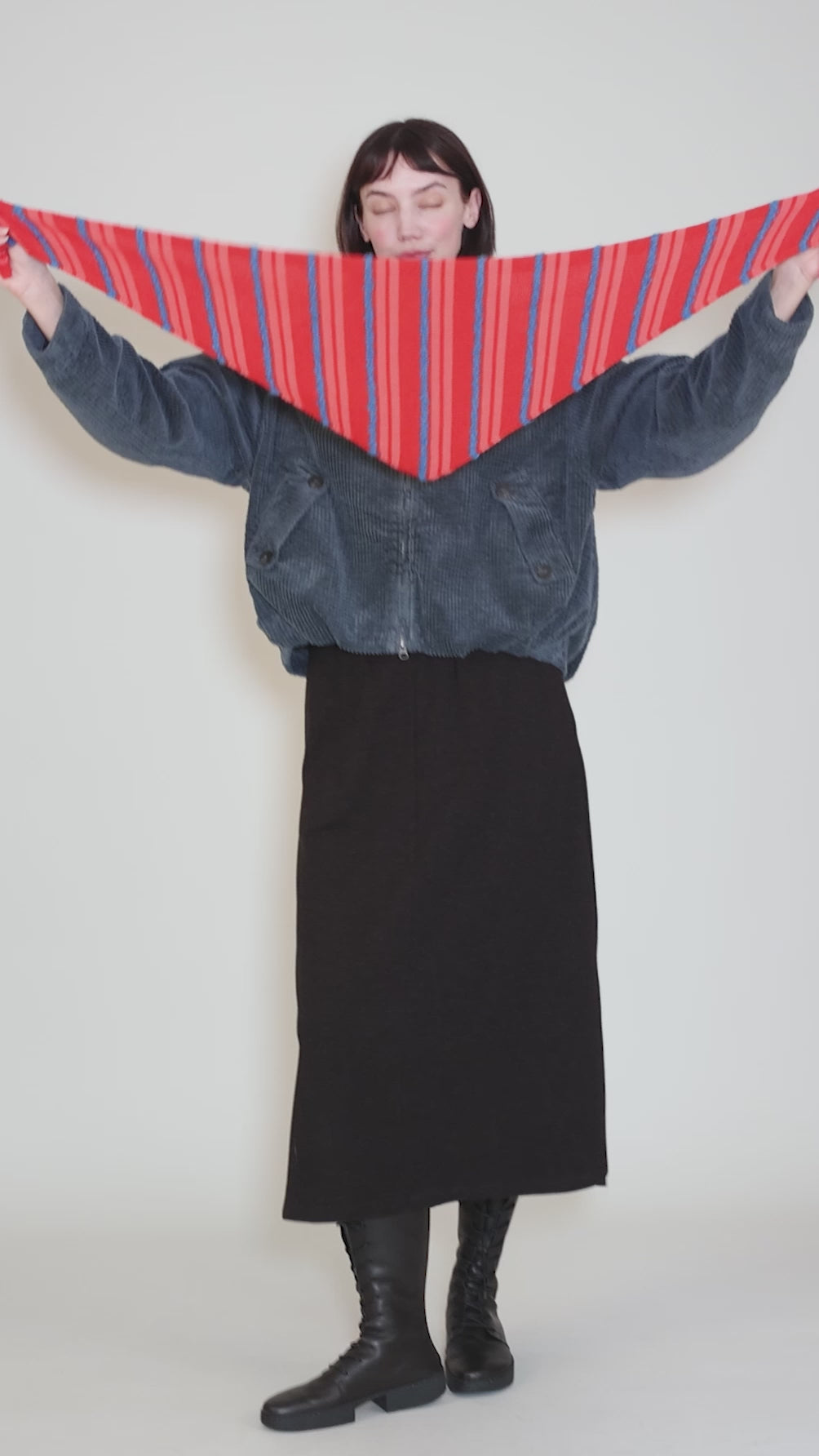 Wool Blend Triangle Scarf, Red Angle 3