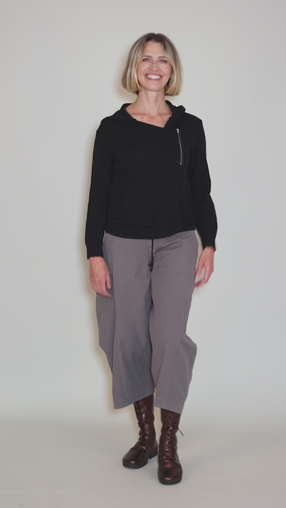 Asym Zip Hoodie, Black Angle 5