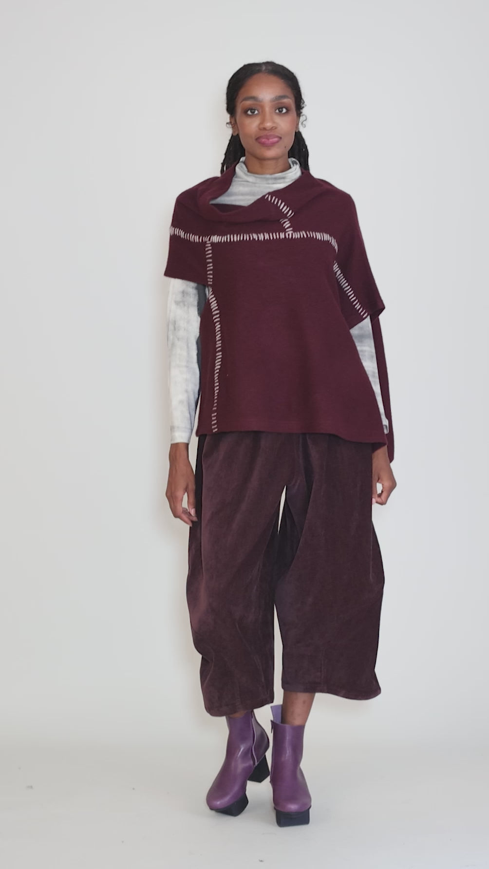 Accent Stitches Asym Sweater, Plum Angle 6