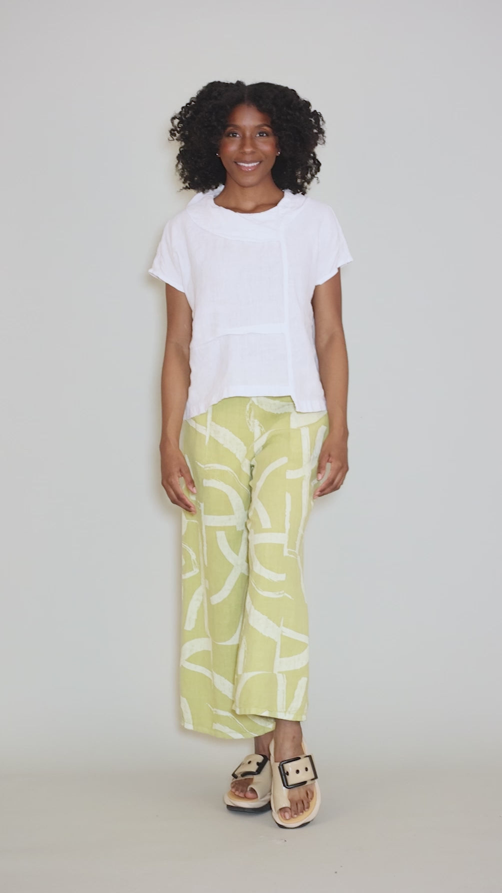 Linen Collar Crop Top, White Angle 5