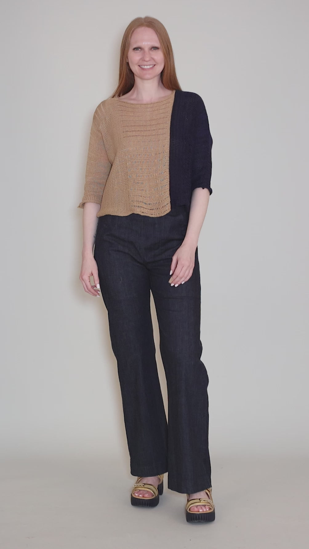 Helen Pullover, Camel/Navy Angle 5