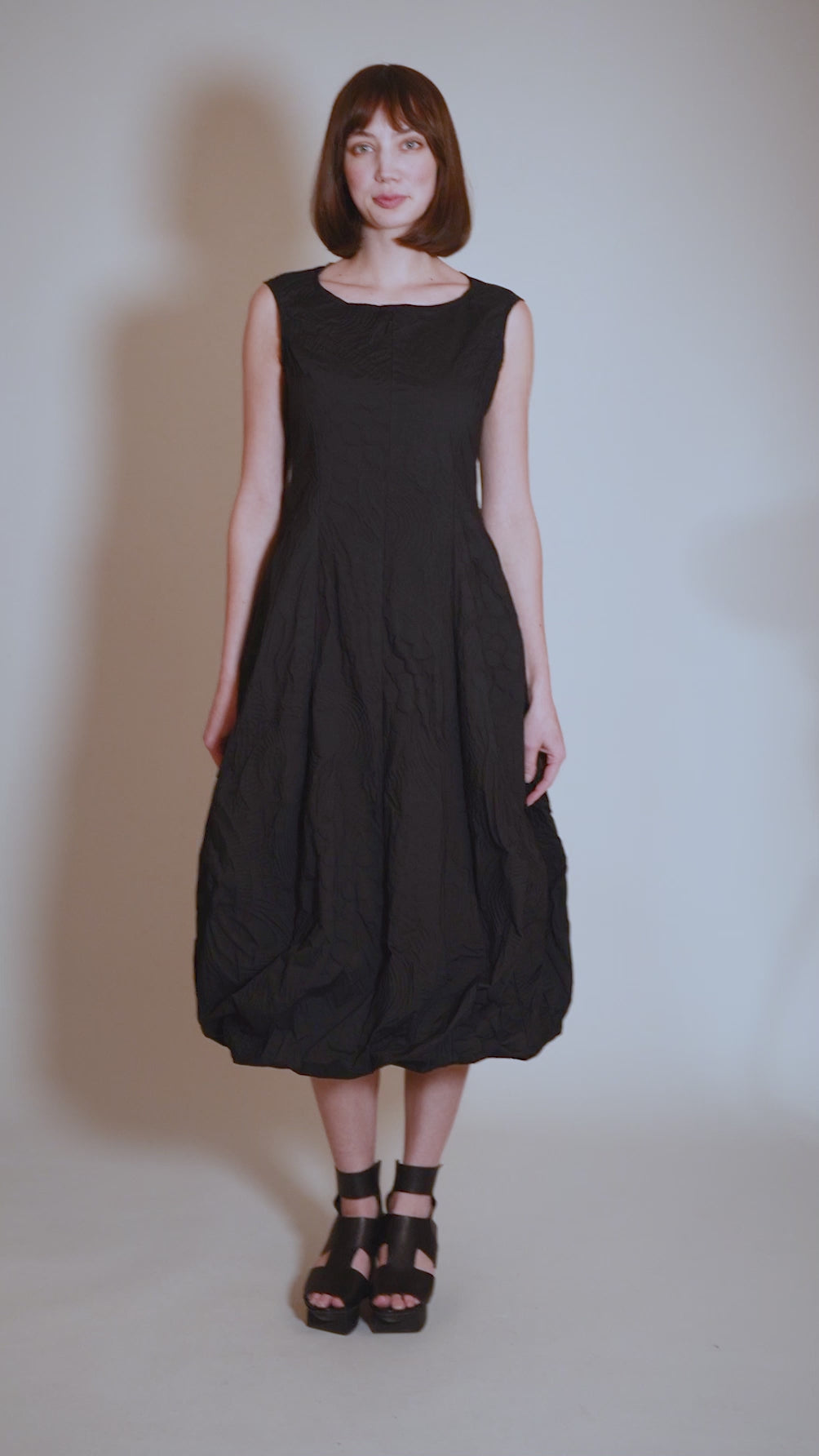 Embossed Poplin Dress, Black Angle 5