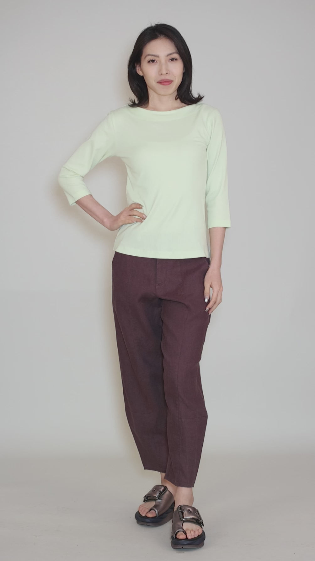 Boatneck Rib Top, Lime Cream Angle 5