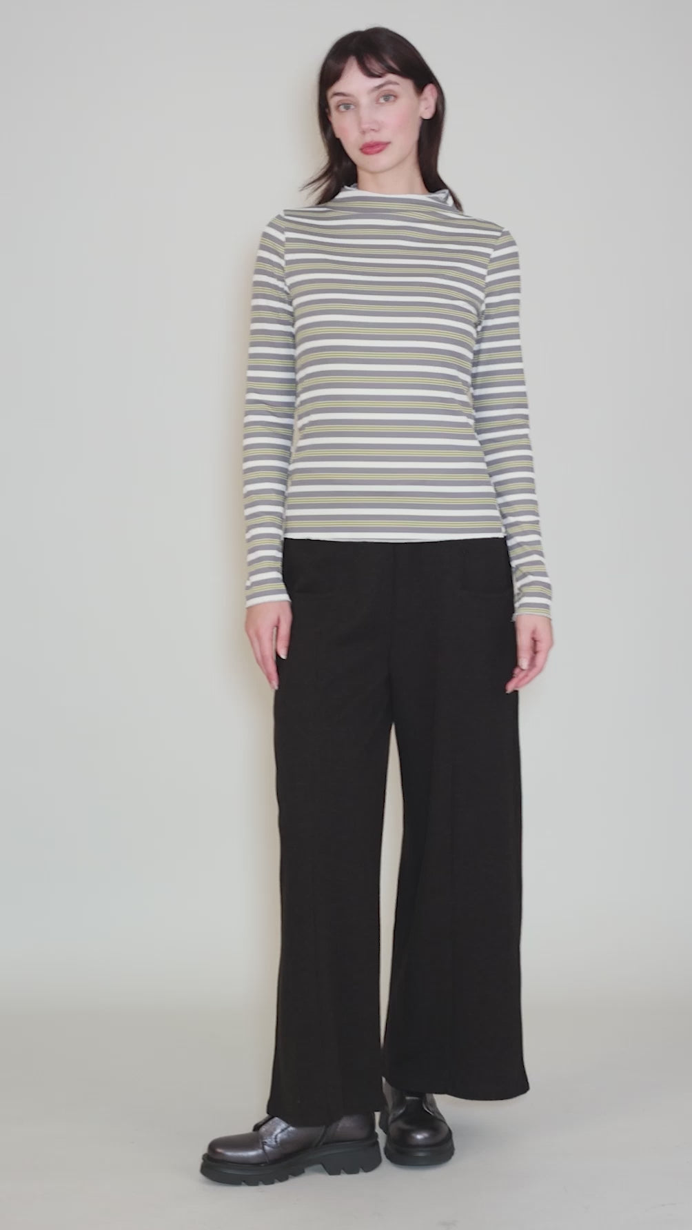 Stripe Mock Neck Top, Gray Multi Angle 5