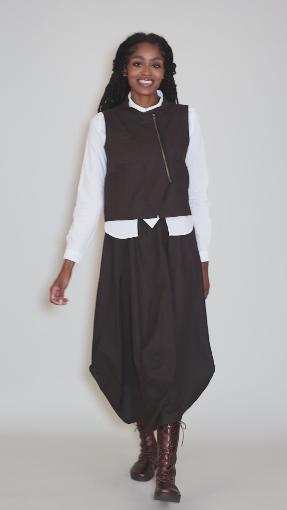 Asym Zip Vest, Brown Angle 5