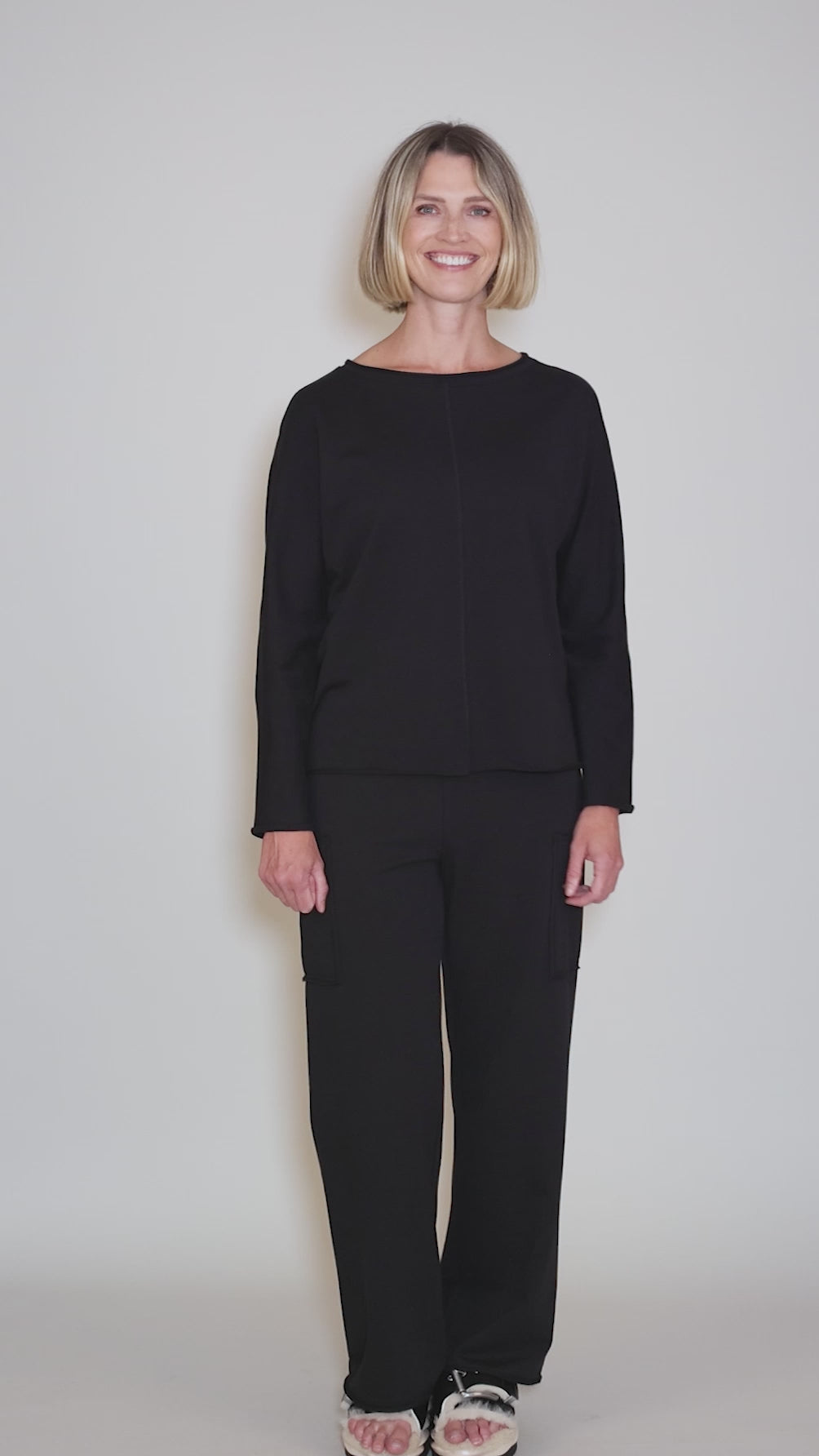 Oceanfront Terry Relaxed Rollneck, Black Angle 5