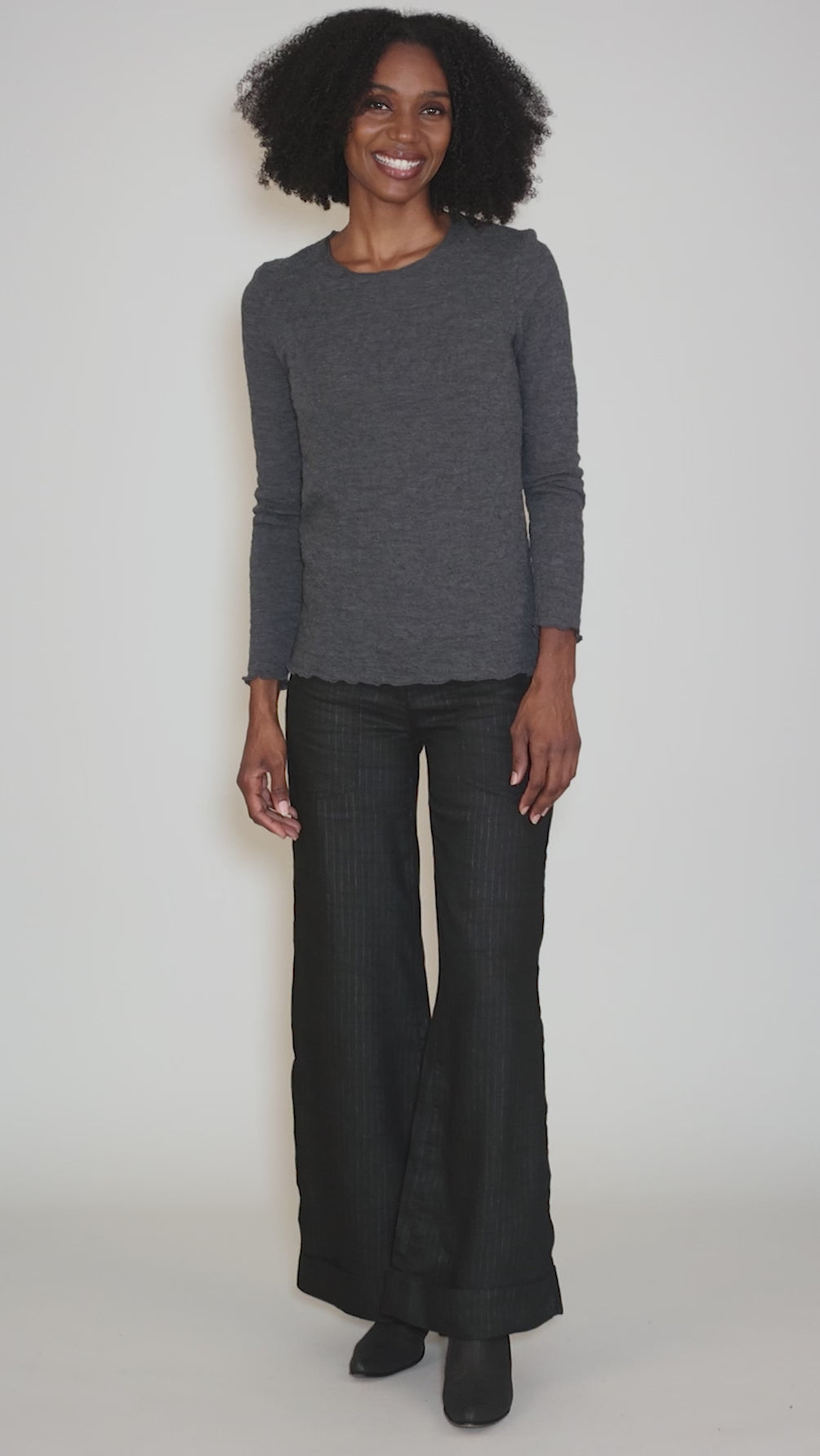 Bubble Wool Round-Neck Pullover , Anthracite Angle 5