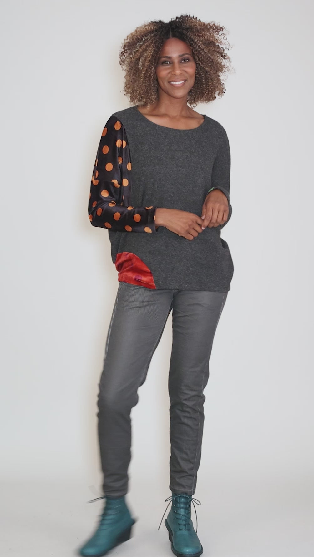 Polly Knit Top, Charcoal Mix Angle 5