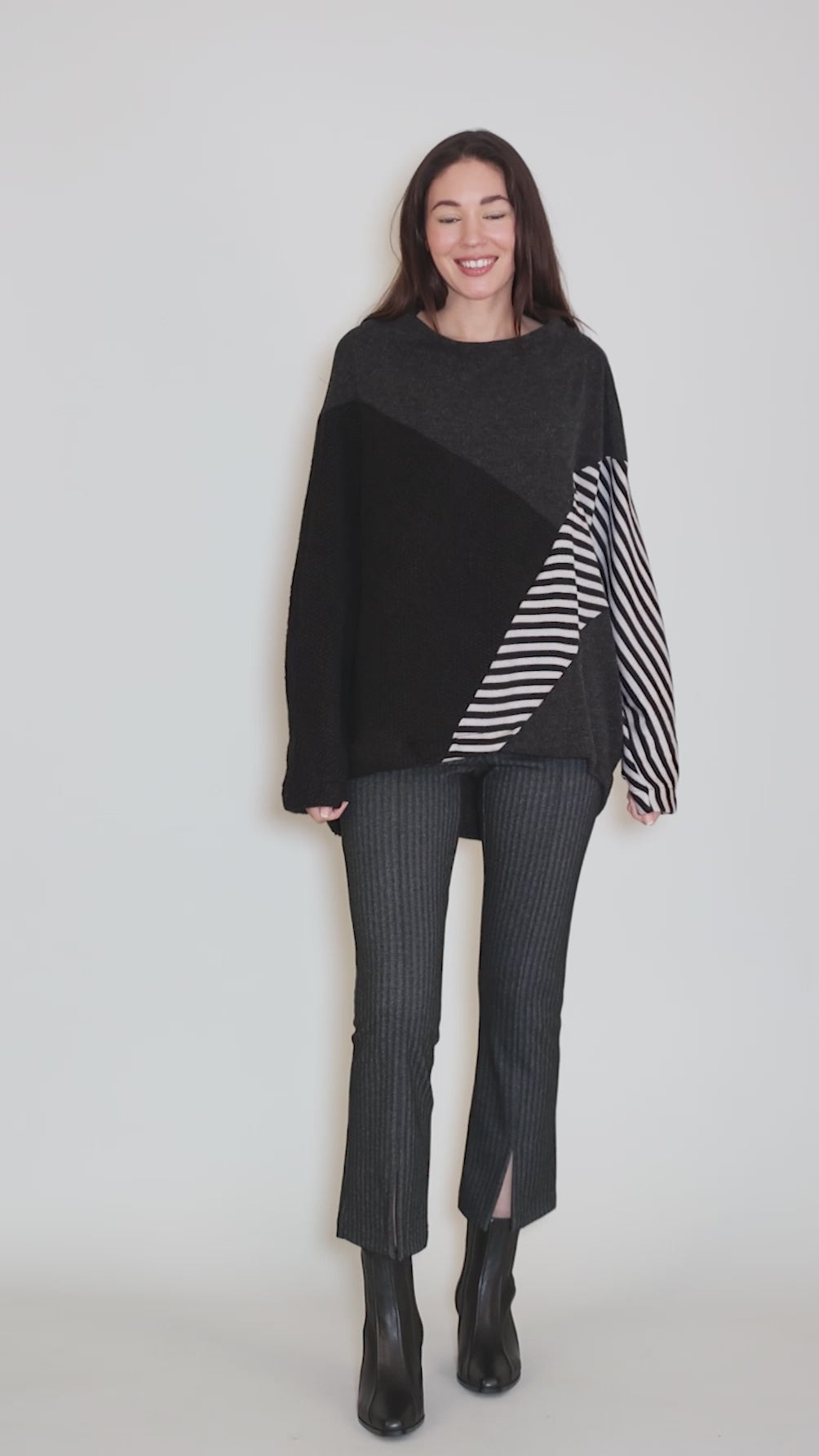 Boucle Mix Funnel Pullover, Black Multi Angle 5