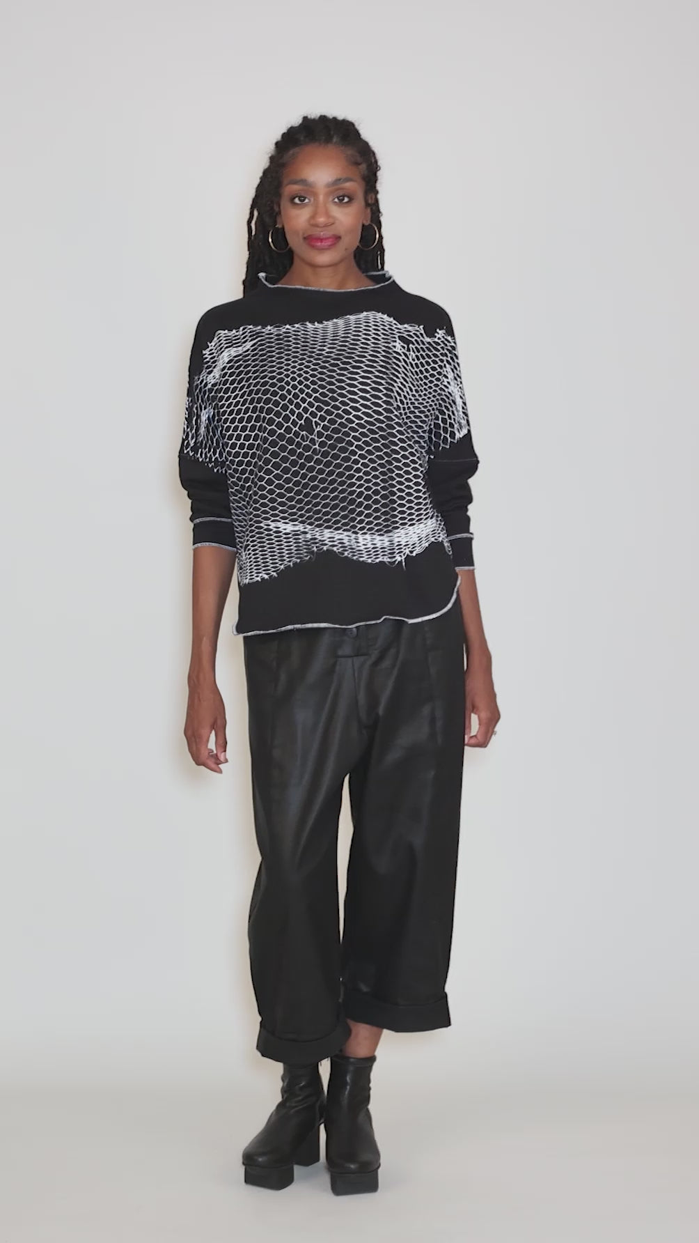 Mesh Print Sweatshirt, Black Angle 7