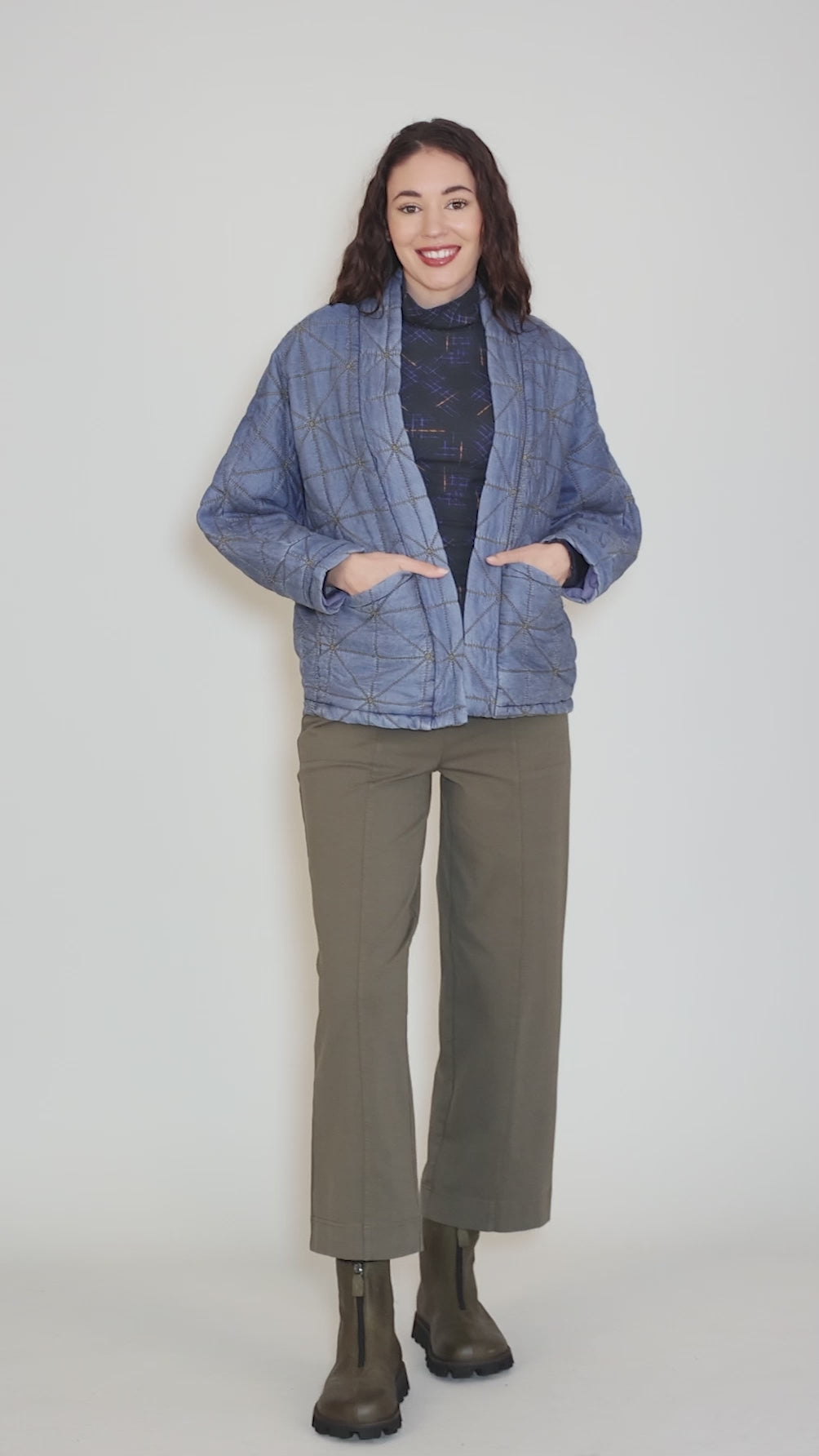Diamond Quilt Kimono Jacket, Denim Angle 5