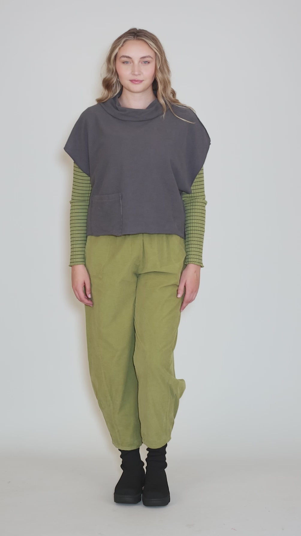 Baby Cord Pleat Pants, Avocado Angle 5