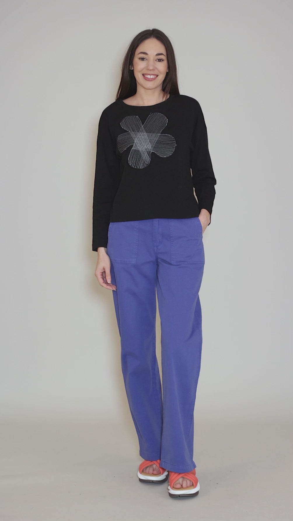 Stitched Flower Tee, Black Angle 5