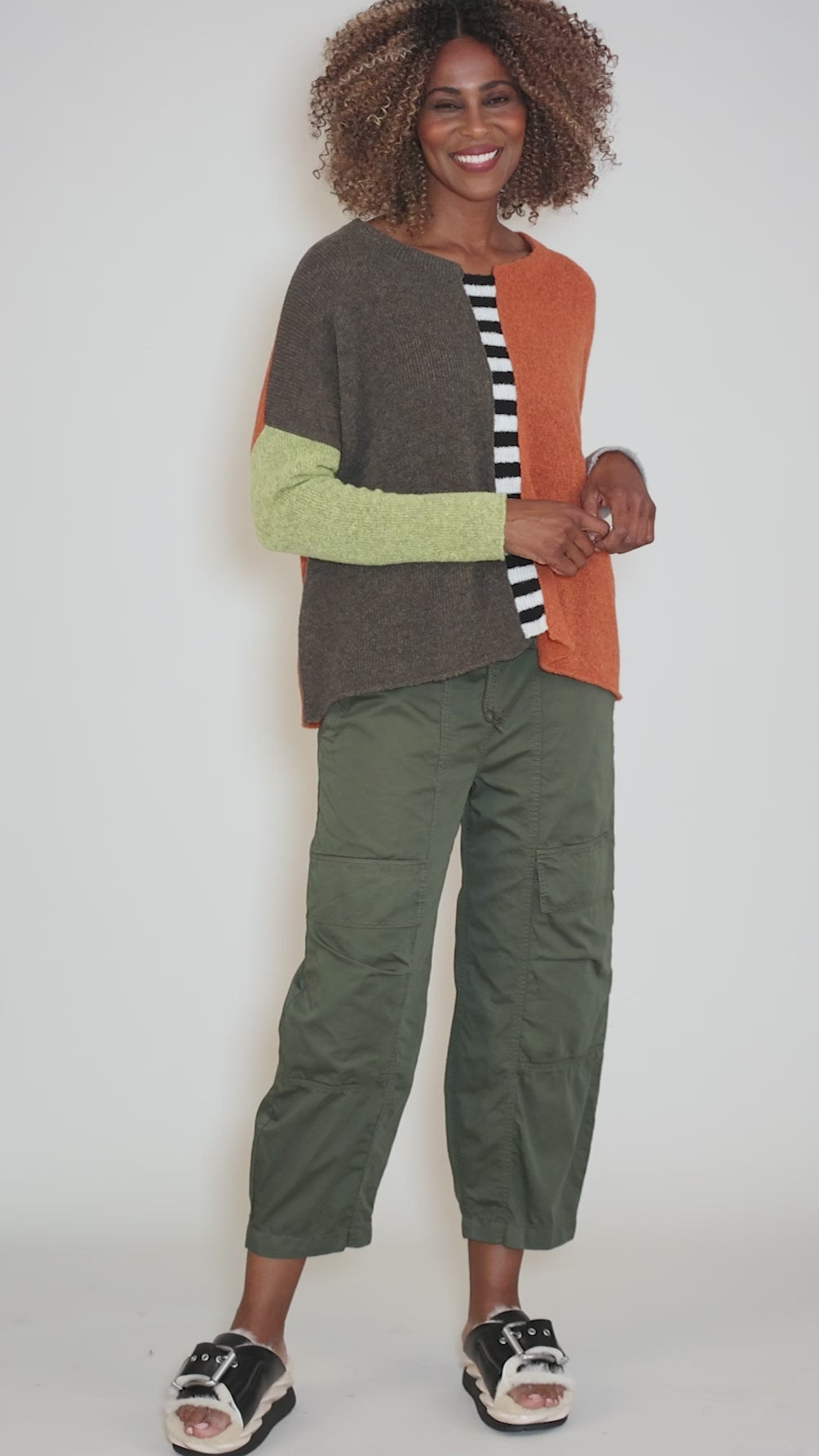Contrast Center Pullover, Rust/Olive Angle 5