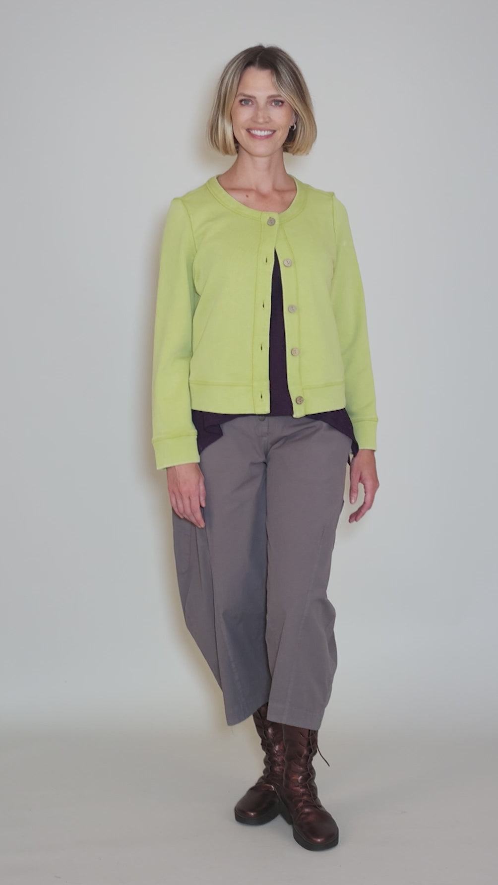 Colorwash Terry Crop Cardie, CItron Angle 7