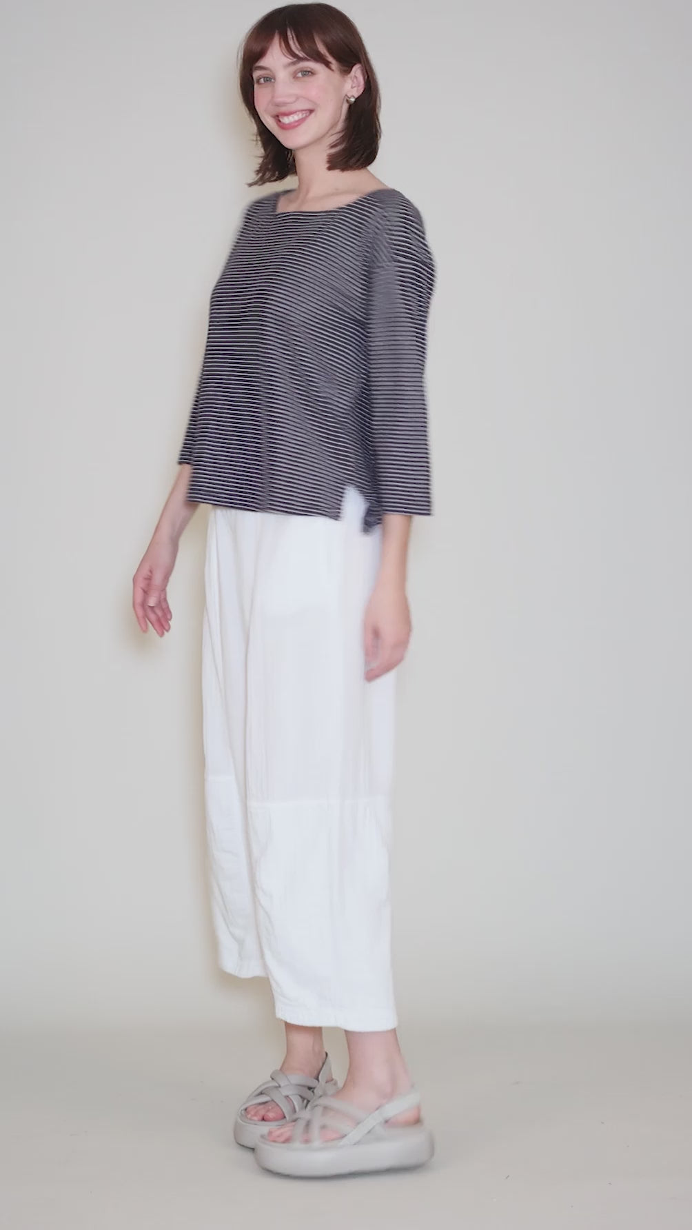 Open-Neck Stripe Tee, Navy/White Angle 5
