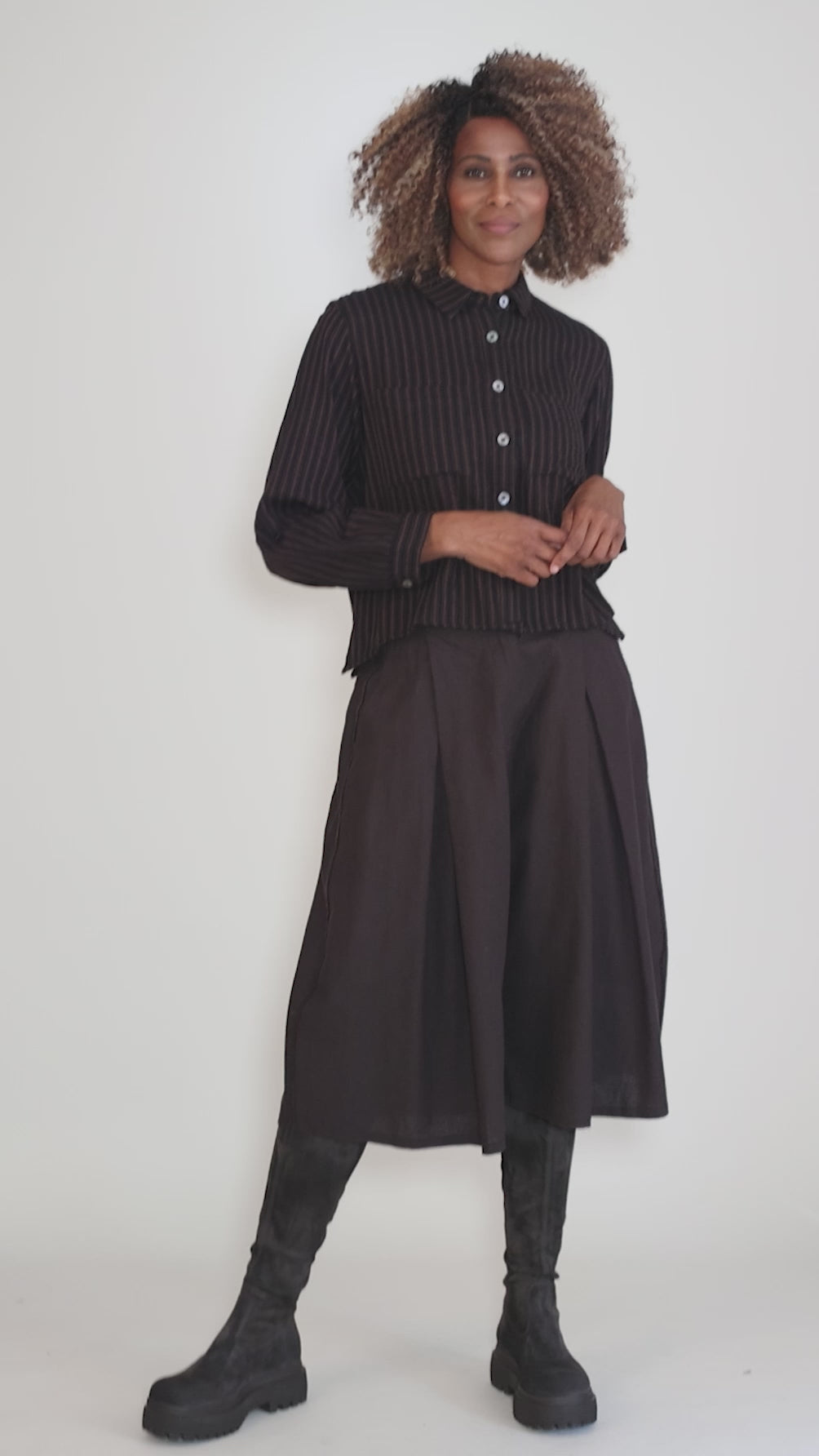 Ada Cropped Blouse, Cocoa Stripe Angle 5