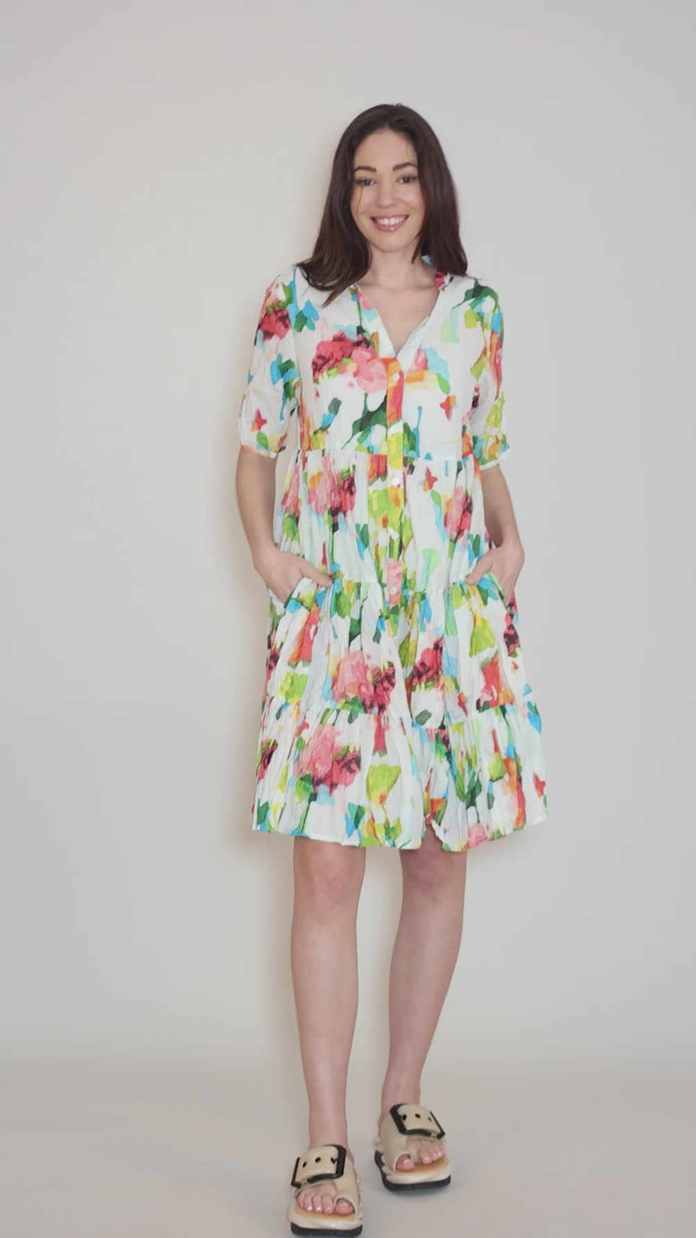 July Dress, White/Rose Angle 5
