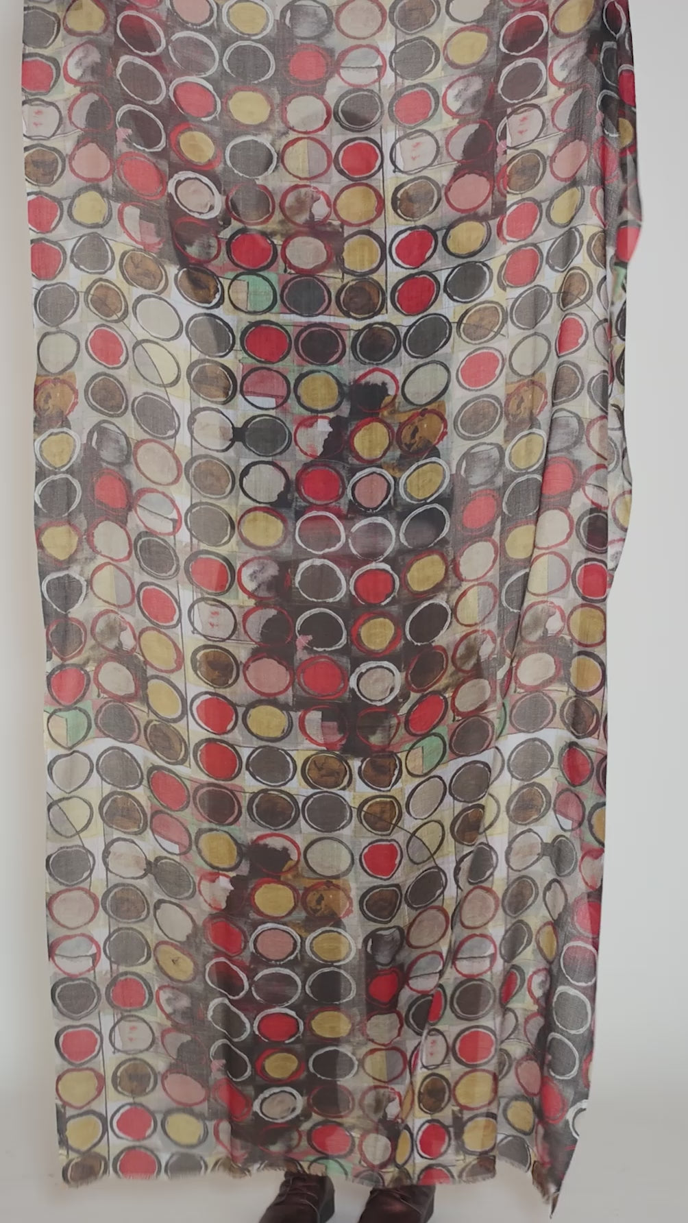 MS Cashmere Print Scarf, Olive Dots Angle 3