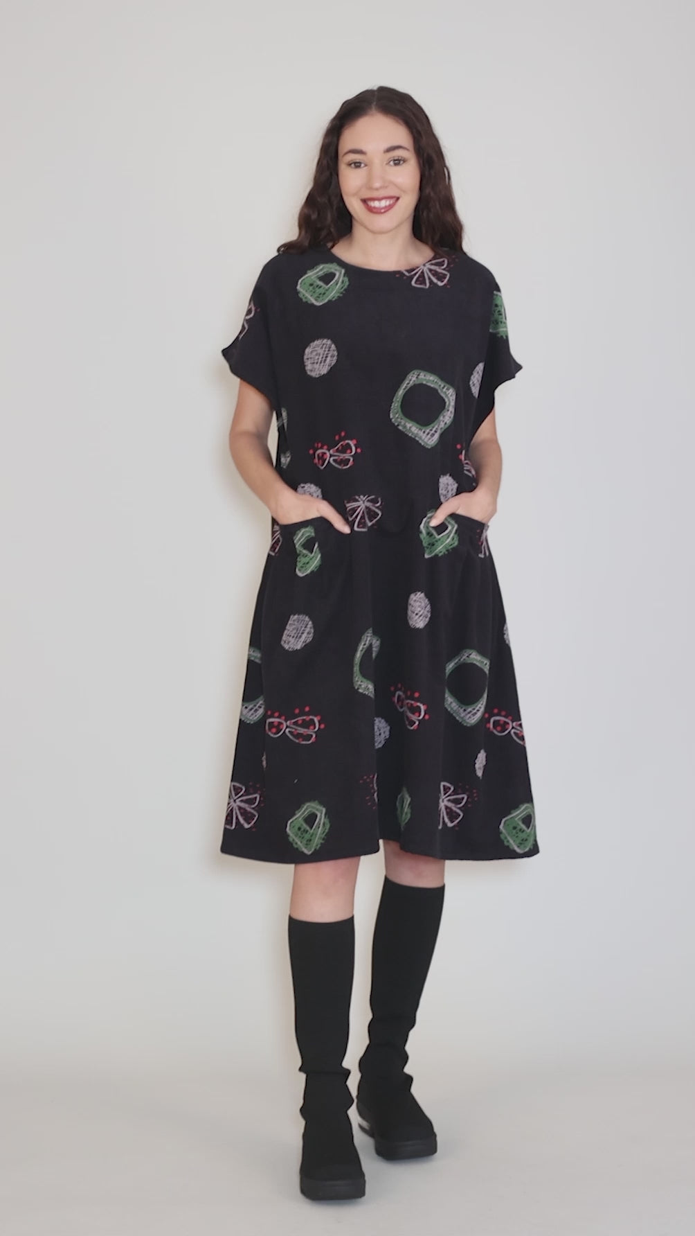 Corduroy Tuck Dress, Black Angle 5