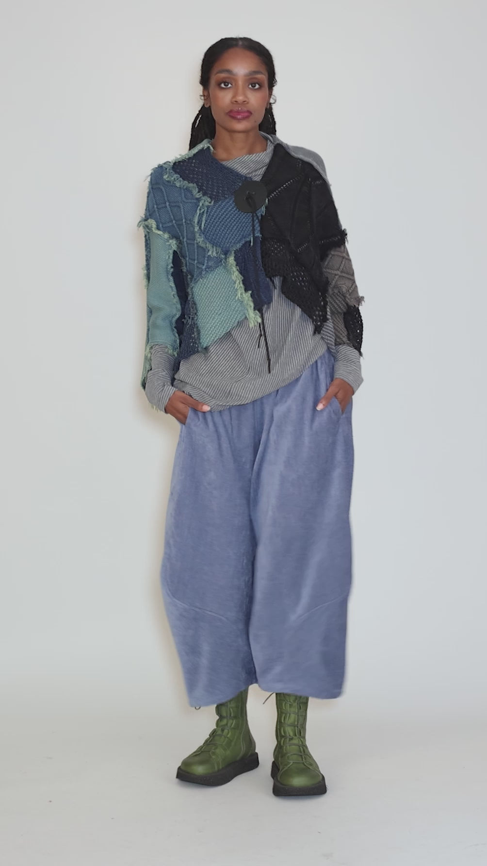 Mix Textile Big Snap Cardie, Chambray Mix Angle 5