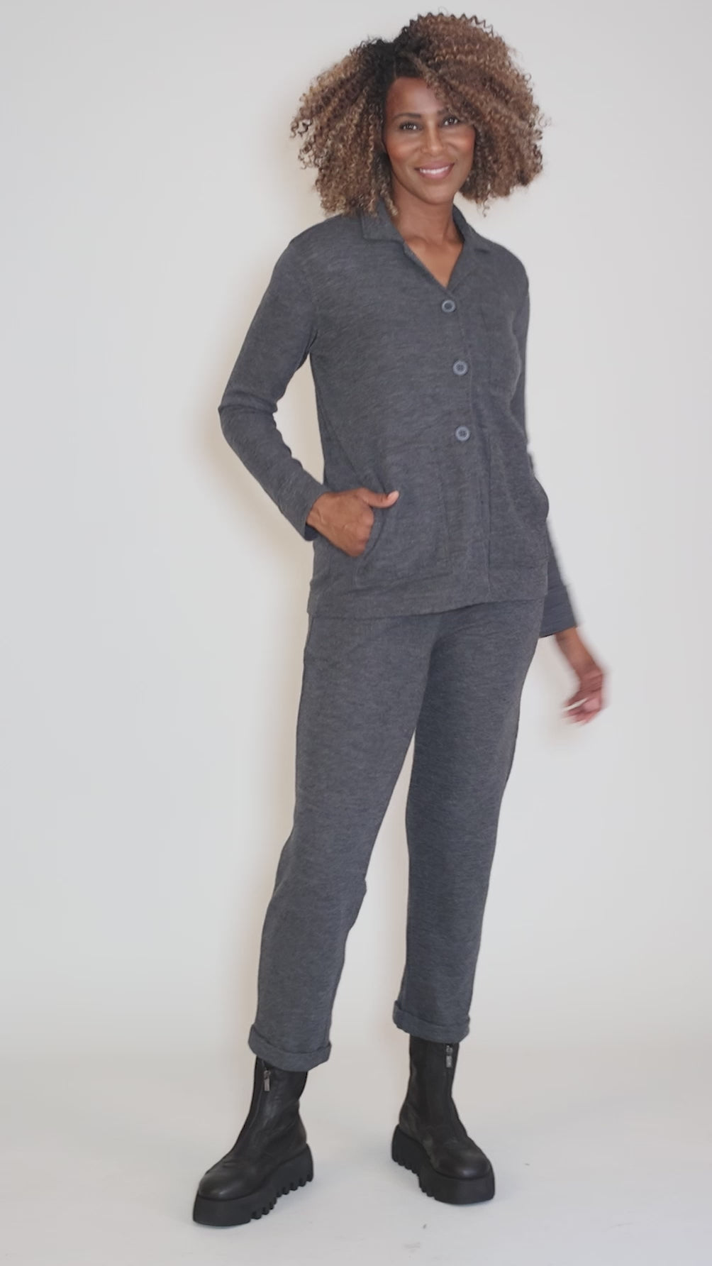 Merino Collared Blazer, Anthracite Angle 5