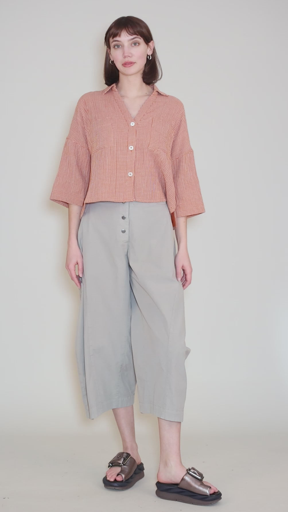 Cotton Ava Blouse, Rust Check Angle 5