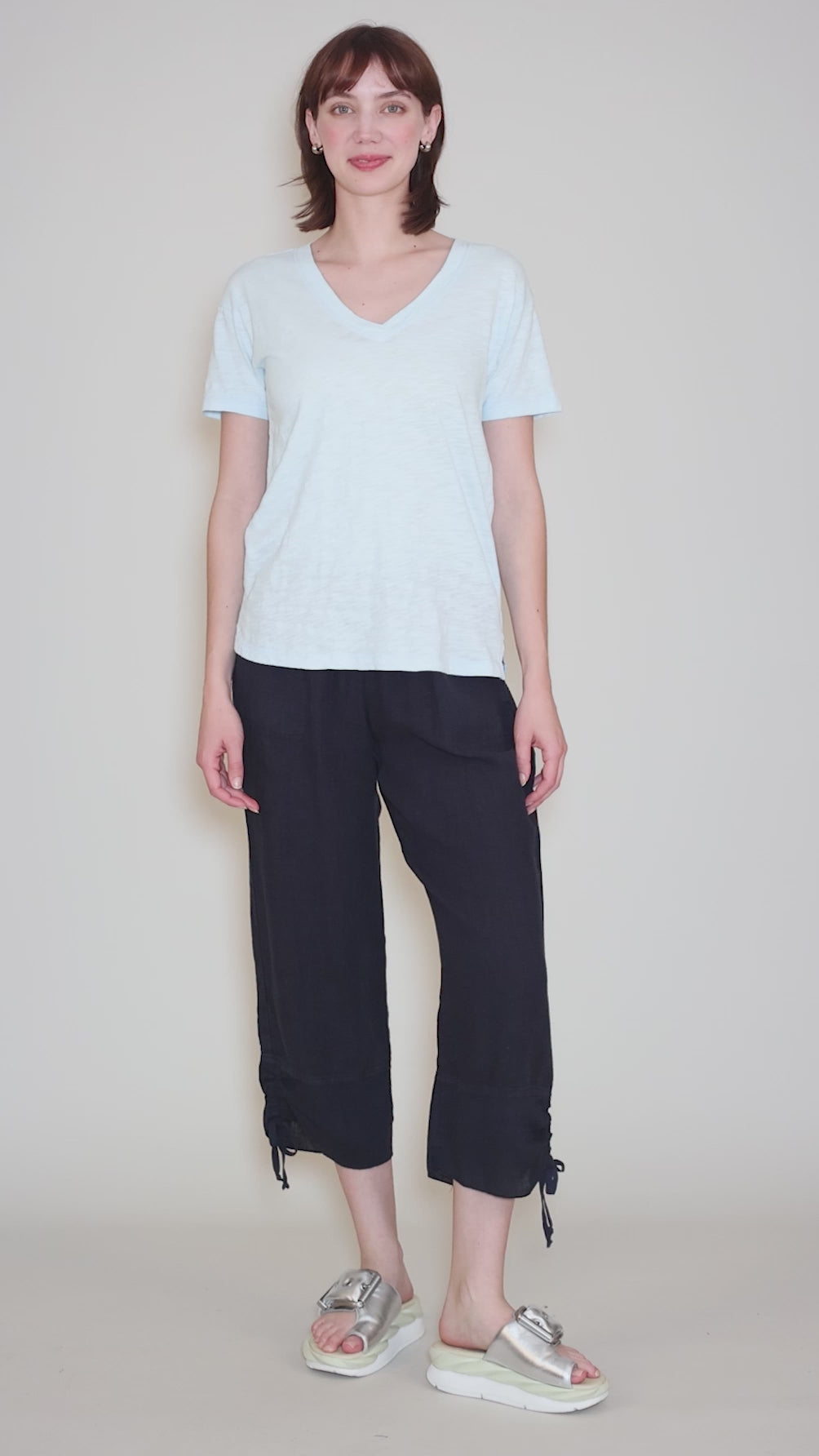 S/S Boxy V-Neck Tee, Blue Pearl Angle 5