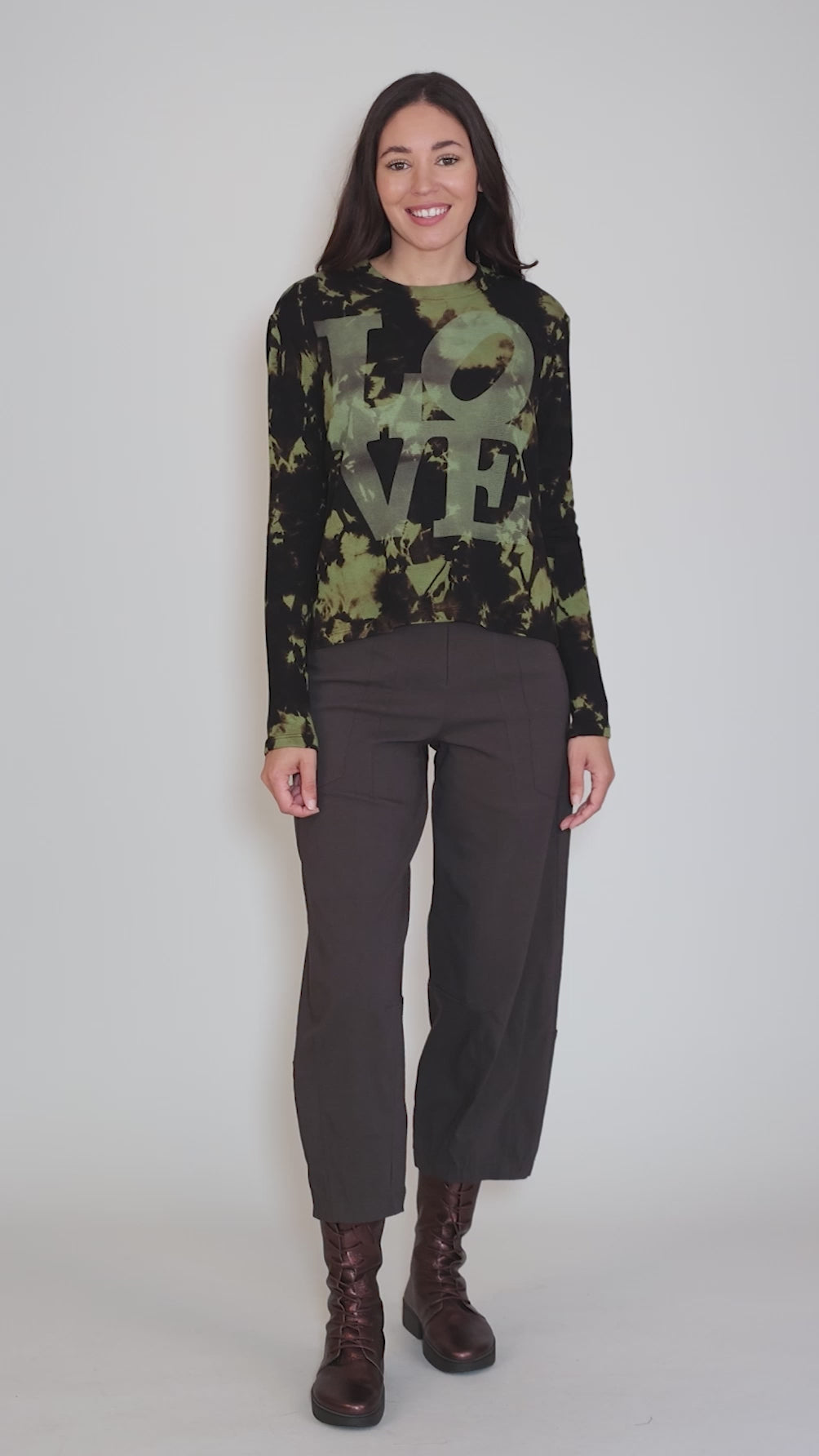 Thermal Crop Love Tee, Black/Green Angle 5