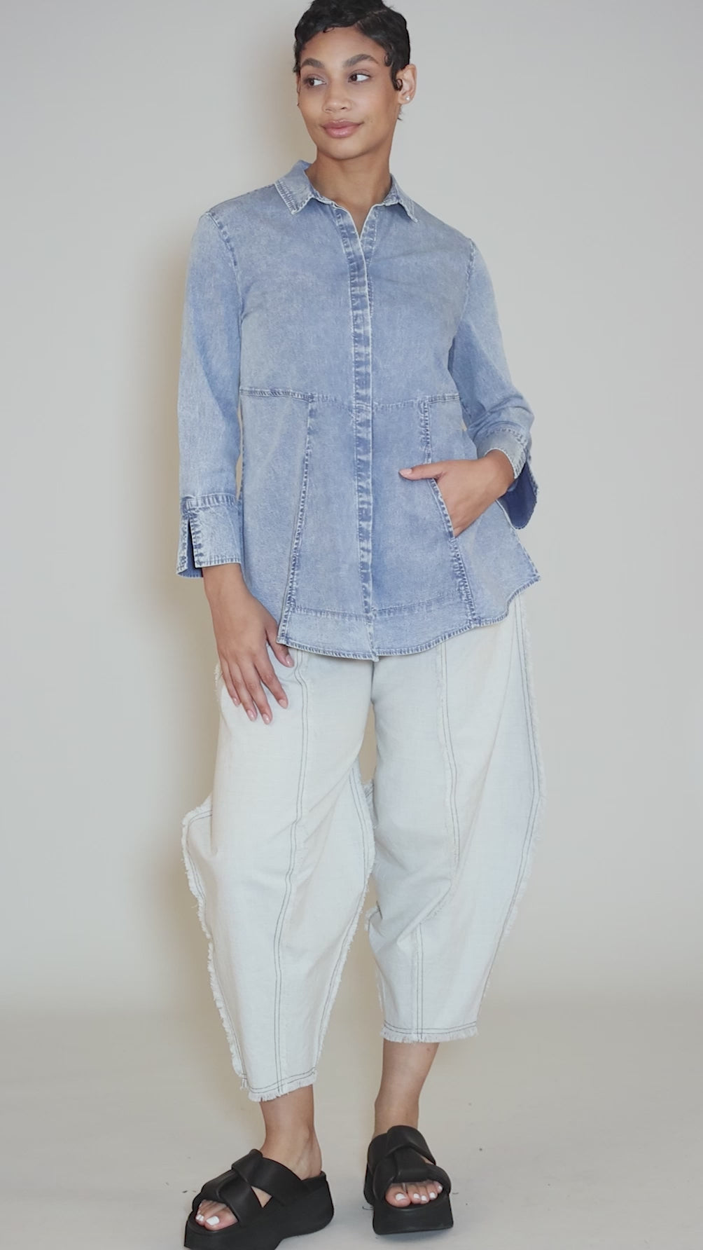 The 'One' Denim Shirt, Light Blue Angle 5