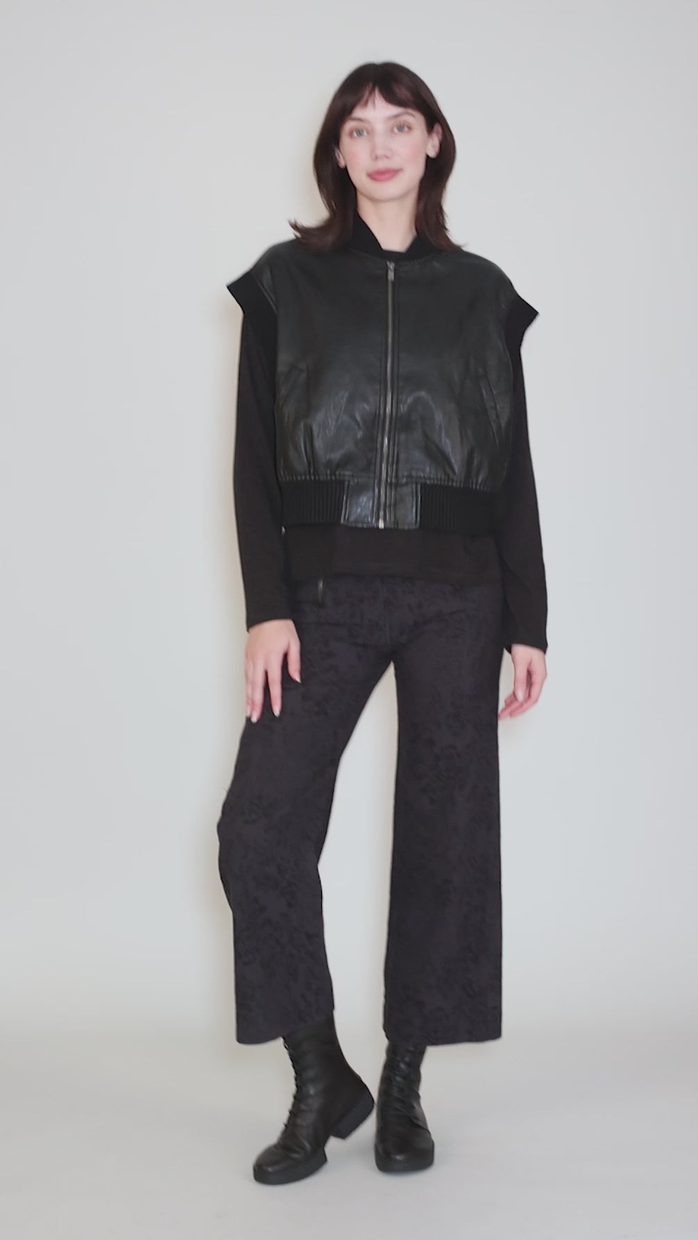 Vegan Leather Zip Vest, Black Angle 5
