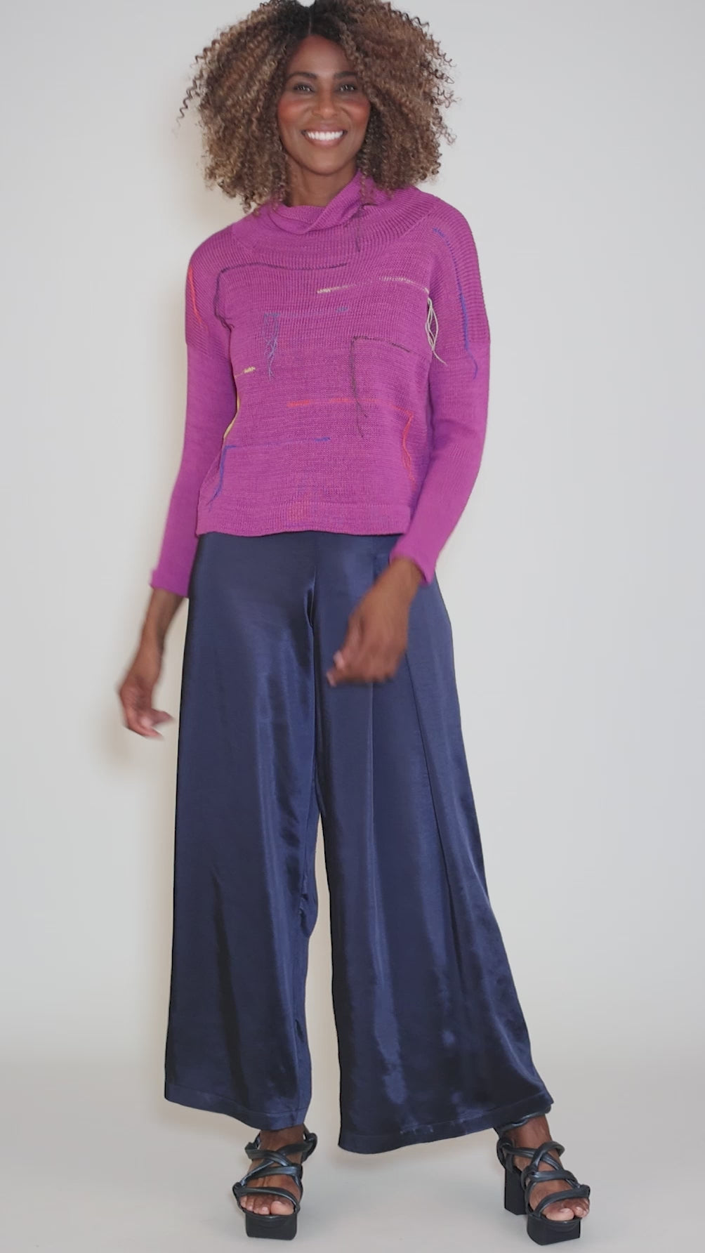 Taylor Drippy Threads Sweater, Magenta Angle 5