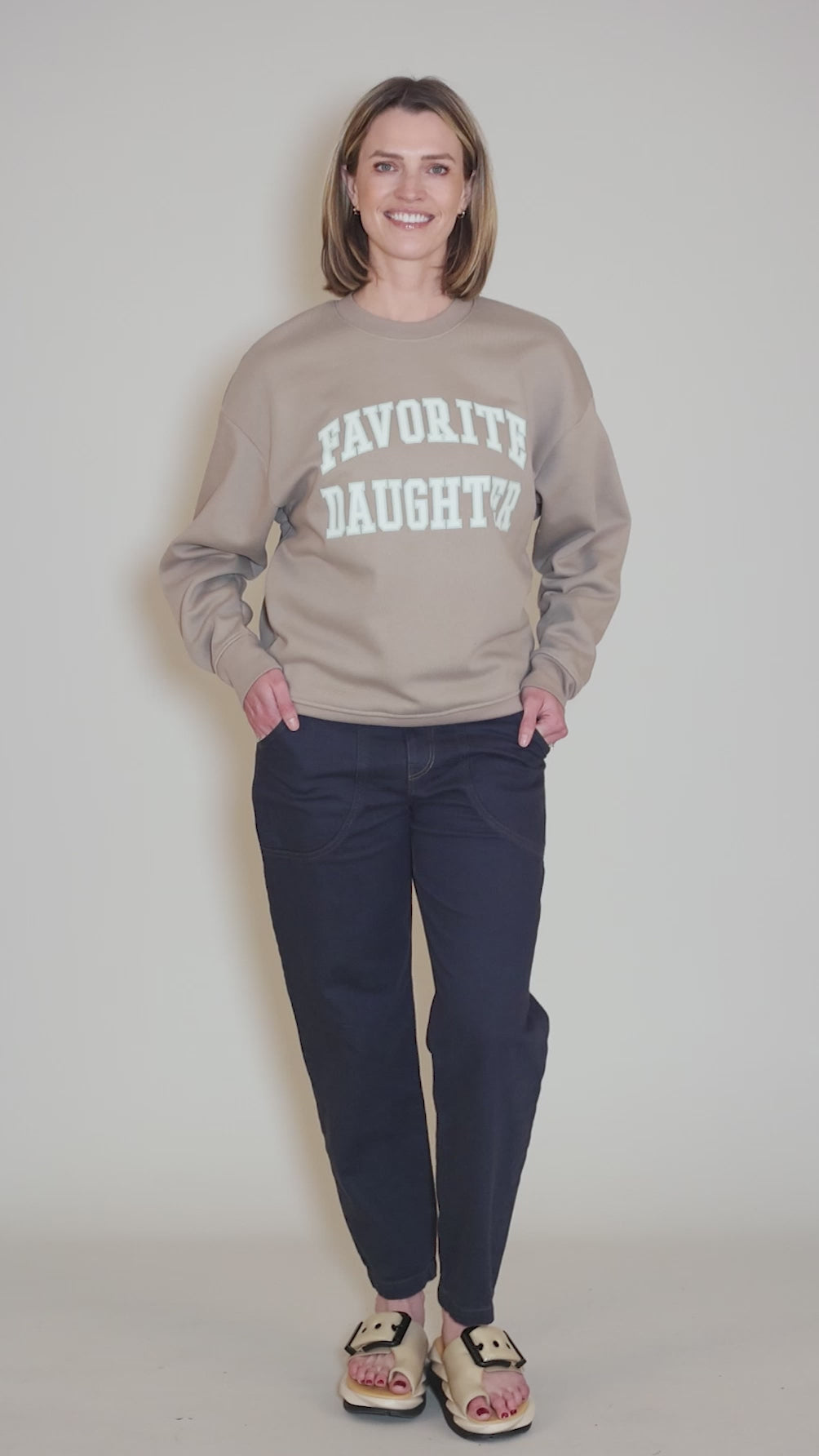 The Collegiate Sweatshirt, Soft Taupe Angle 5