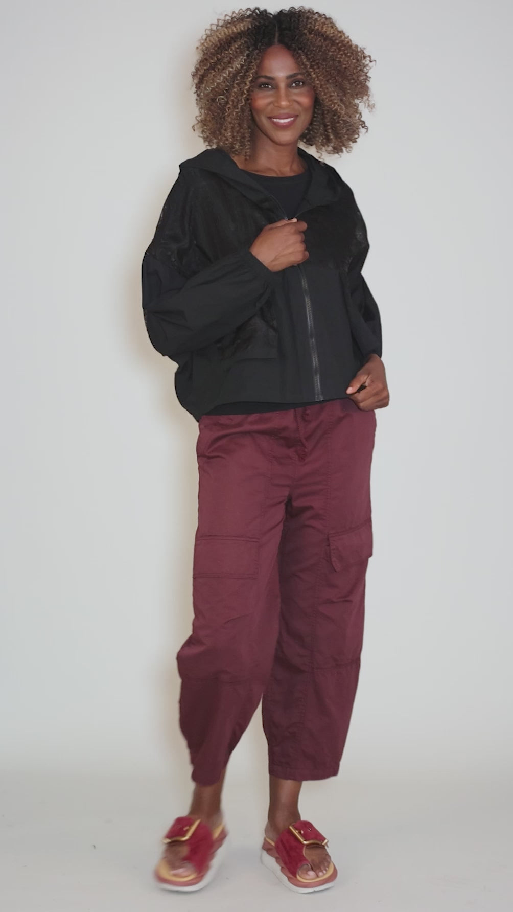 Sheer Contrast Hooded Jacket, Black Angle 5