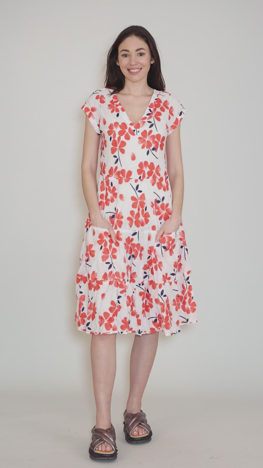 Jalan Dress, Coral/White Angle 5
