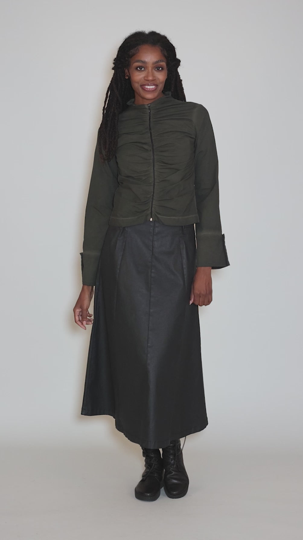 Simfonia Zip Shirt, Dark Khaki Angle 5