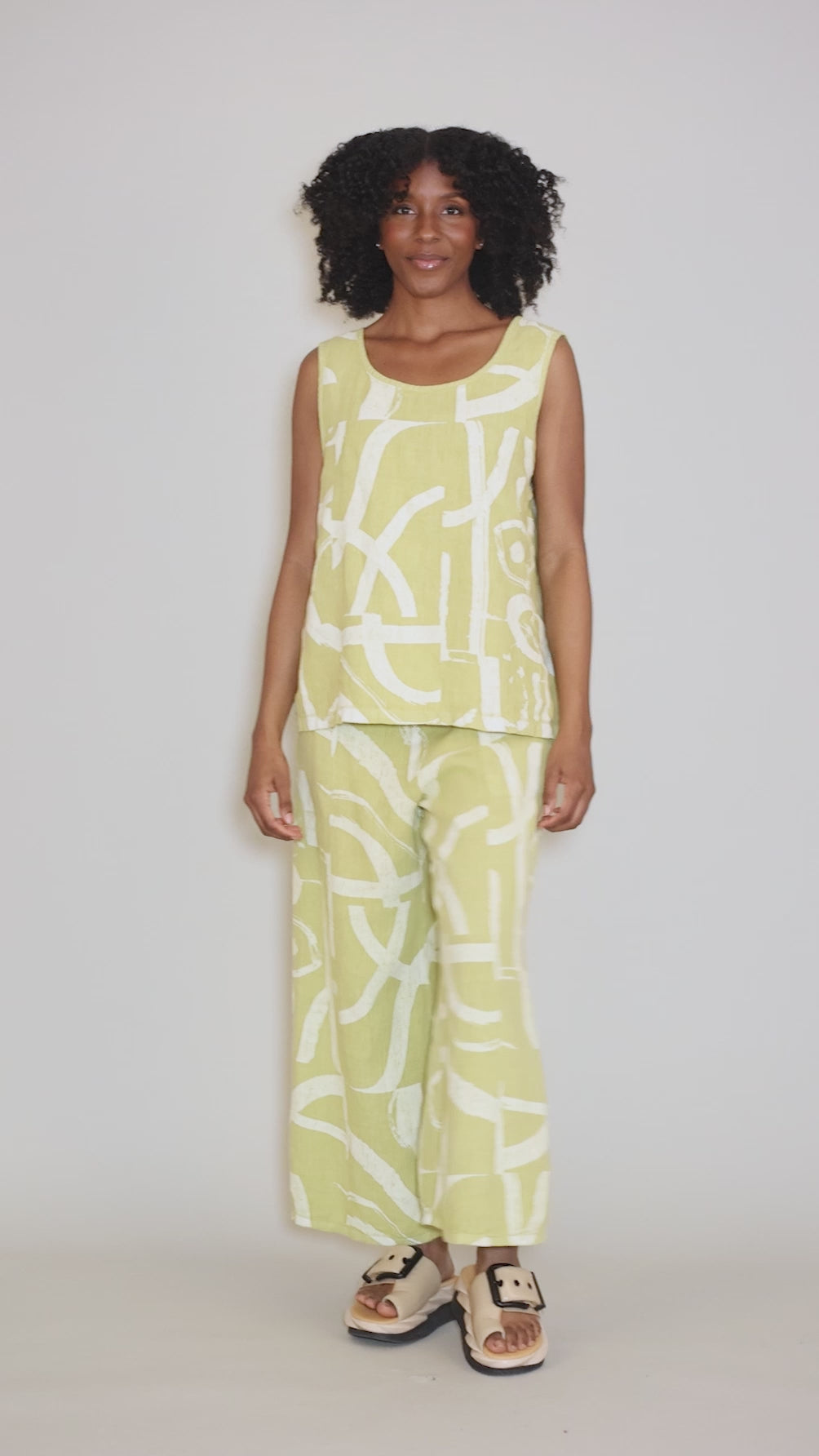 Print Linen Tamina Tank, Pear Angle 5