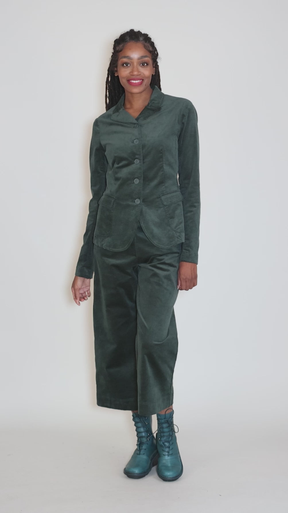 Velveteen Wide Crop Pants, Forest Angle 5