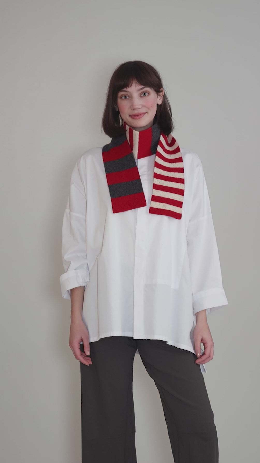 Skinny Striped Scarf, Red Angle 3