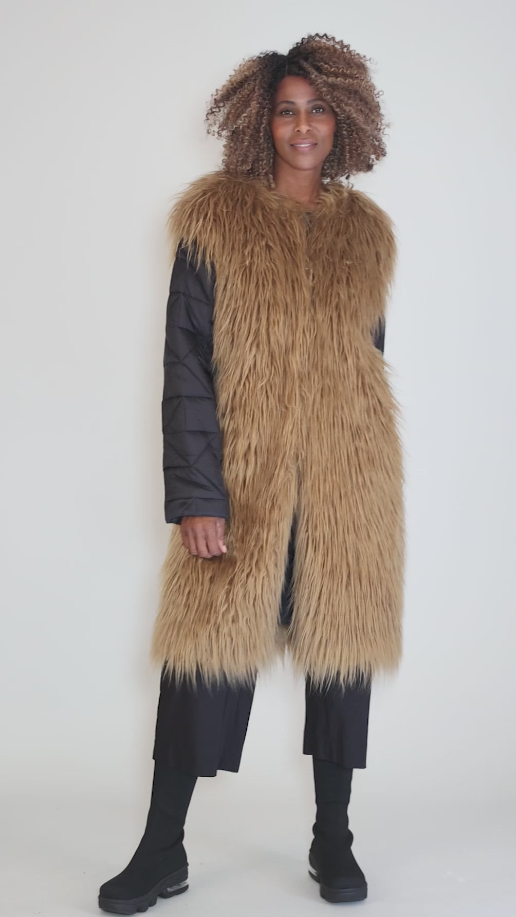 Rockstar Puffer Coat, Black/Camel Angle 5