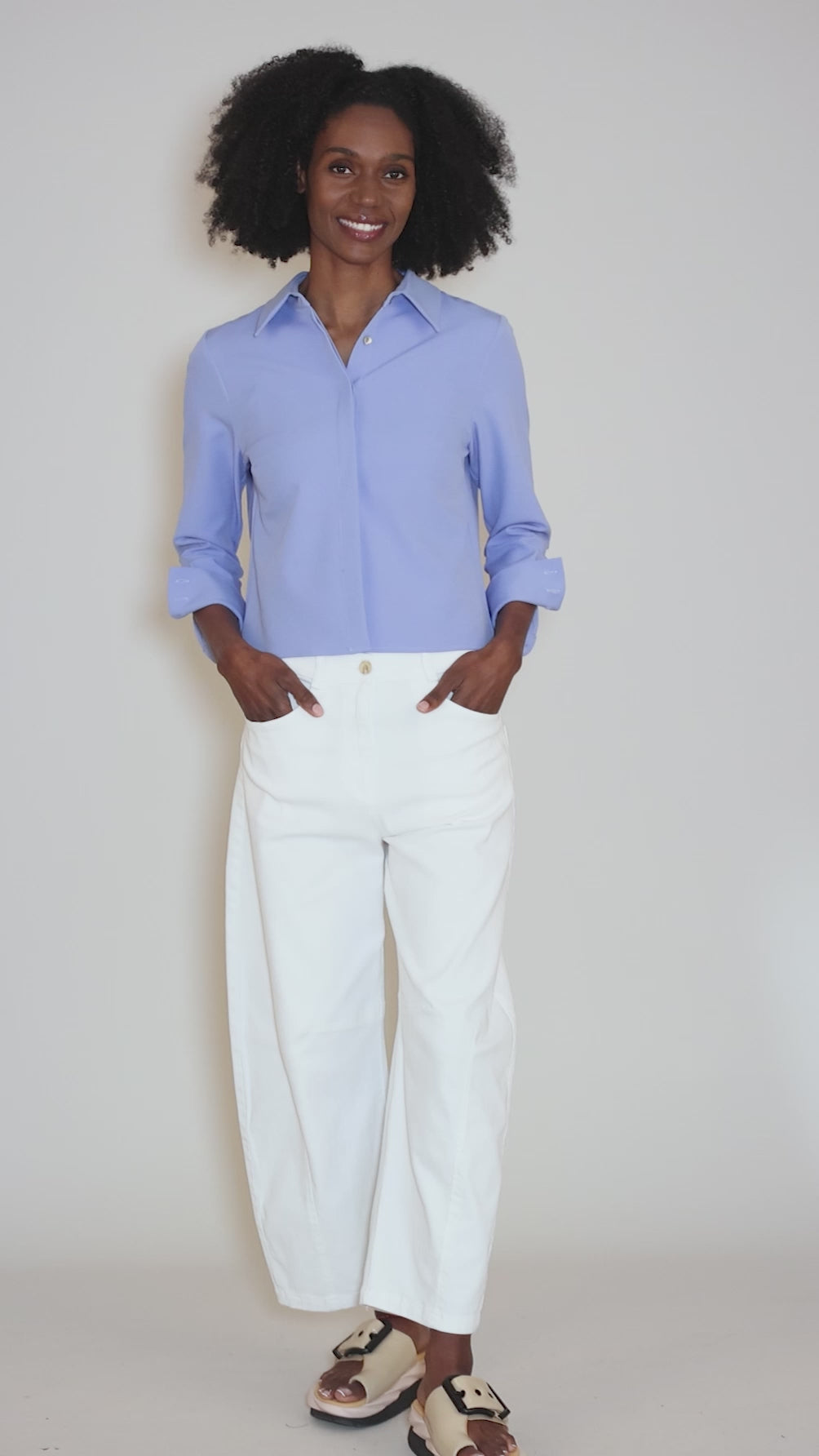 Shorter Pleat-Back Blouse, Cornflower Angle 5